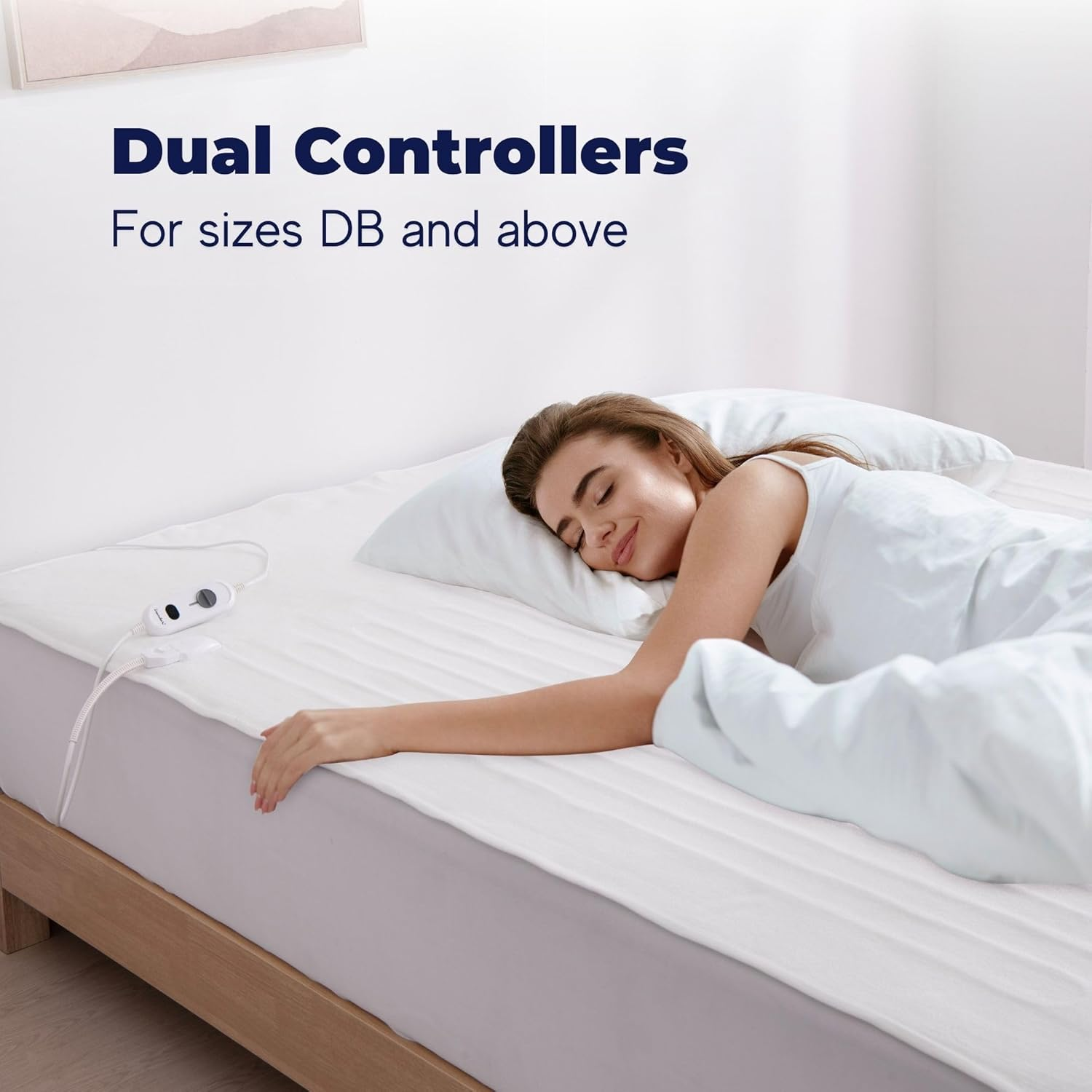 Dreamaker Dual Control Washable Fitted Electric Blanket 3 Heat Setting Safety Overheat Protection Machine Washable Underblanket White Queen image number 4