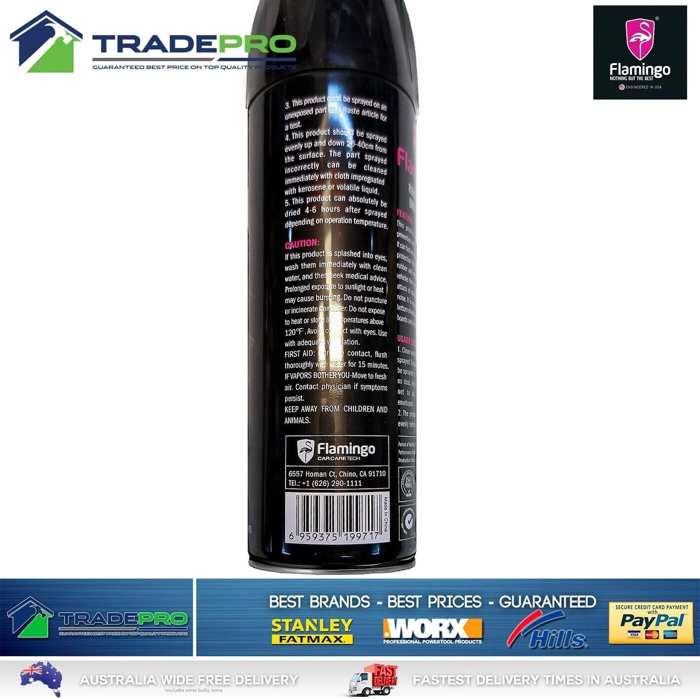Rubberised Undercoat Spray 500Ml Black Car Auto Boat Rust Stop Flamingo