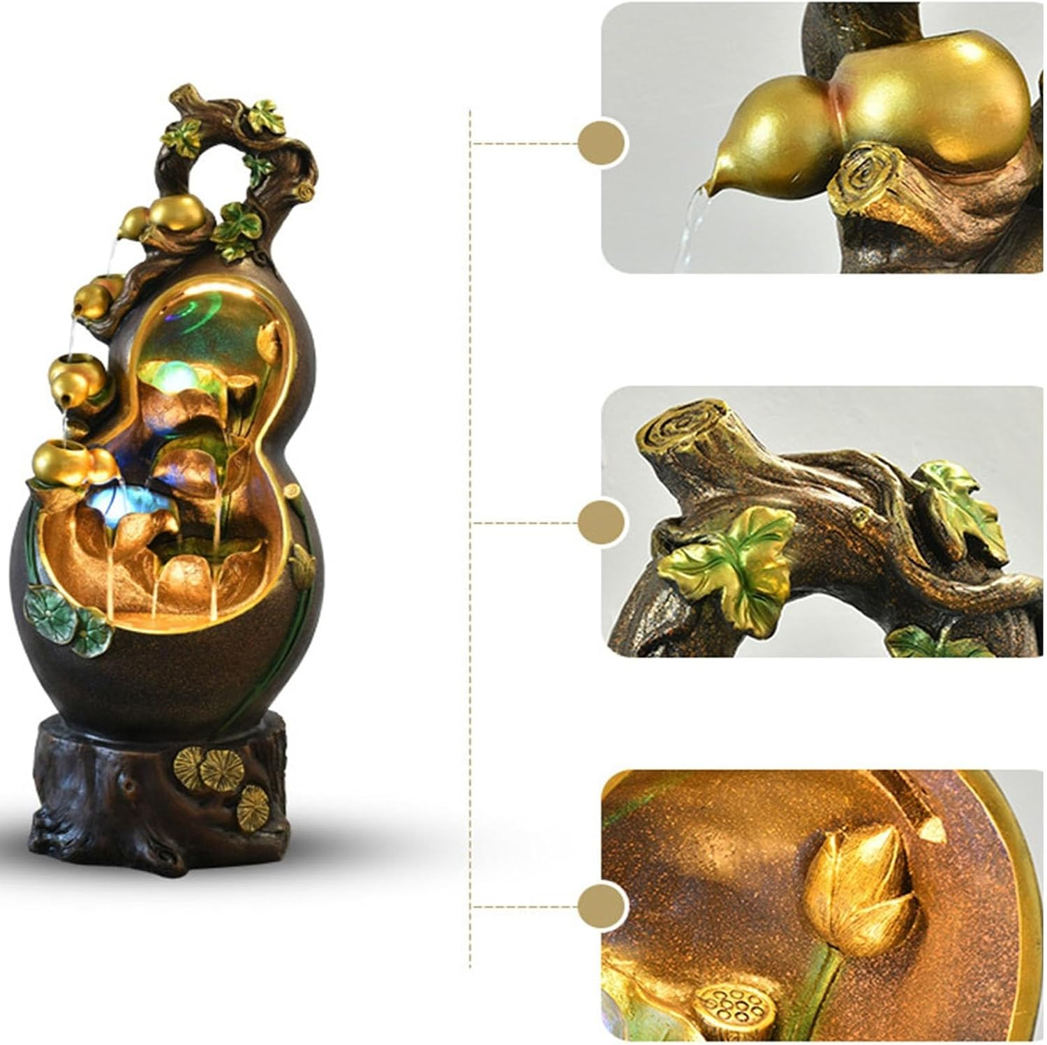 Outdoor Fountain Lucky Gourd Flowing Water Fountain, Circulating Living Room Balcony Floor-Standing Decorations(53 * 53 * 133Cm) image number 1