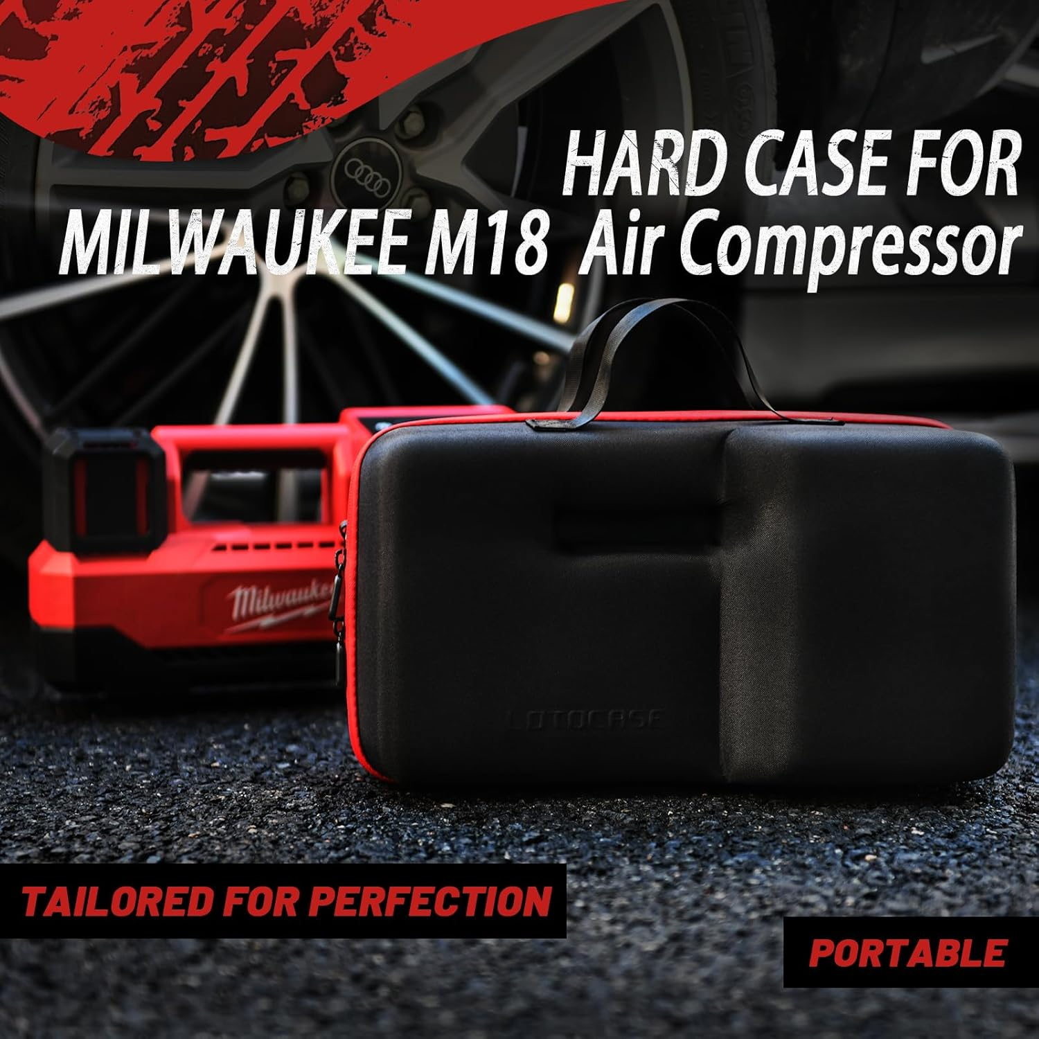 Air Compressor Hard Case for Milwaukee M18 Inflator 2848-20, Air Pump Storage Carrying Bag for Milwaukee Tools - Included Neck Strap image number 1