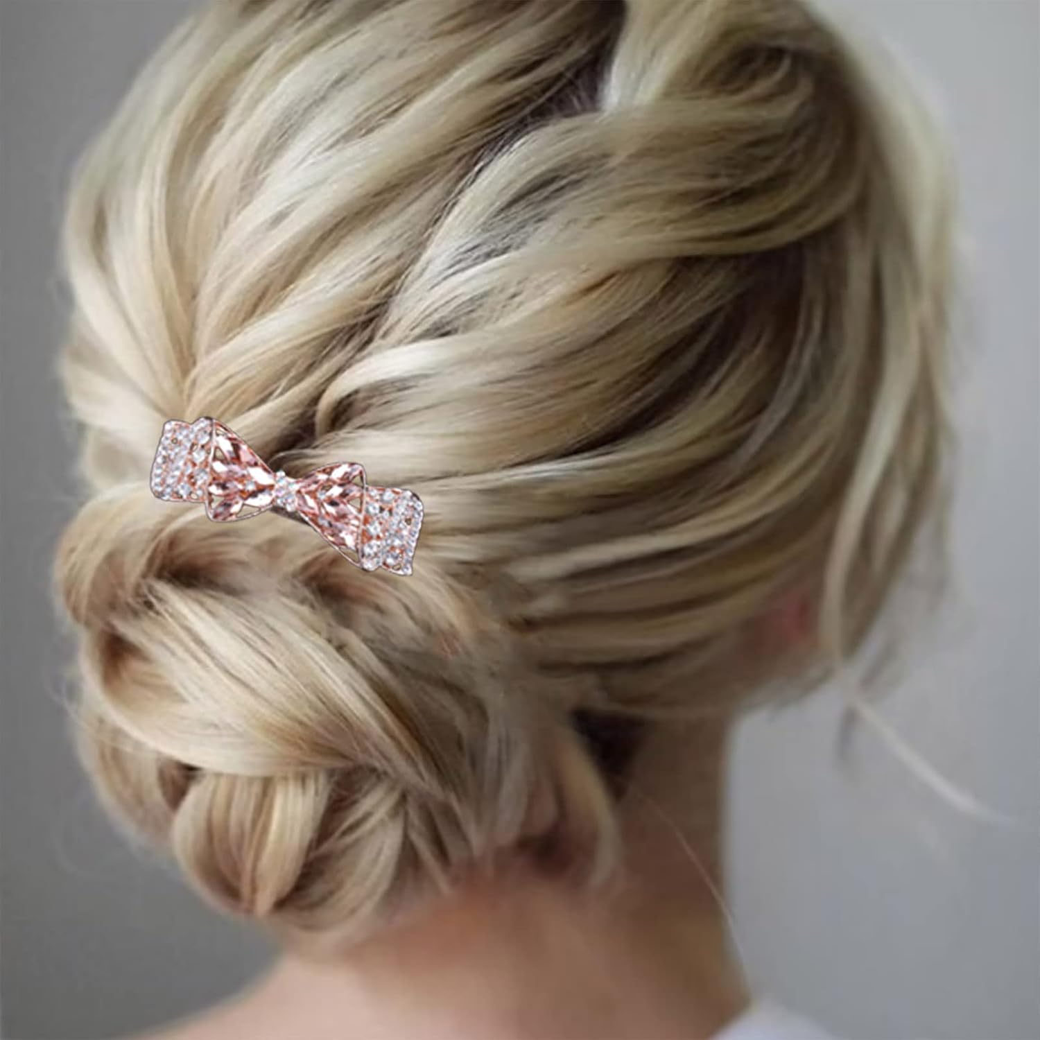 Tseenyi Bow Crystal Hair Clip Rhinestone Wedding Hair Clip Hair Clip Shiny Bridal Crystal Hair Clip Decorative Headwear Gold Gemstone Women and Girls (With Champagne Crystal) image number 1