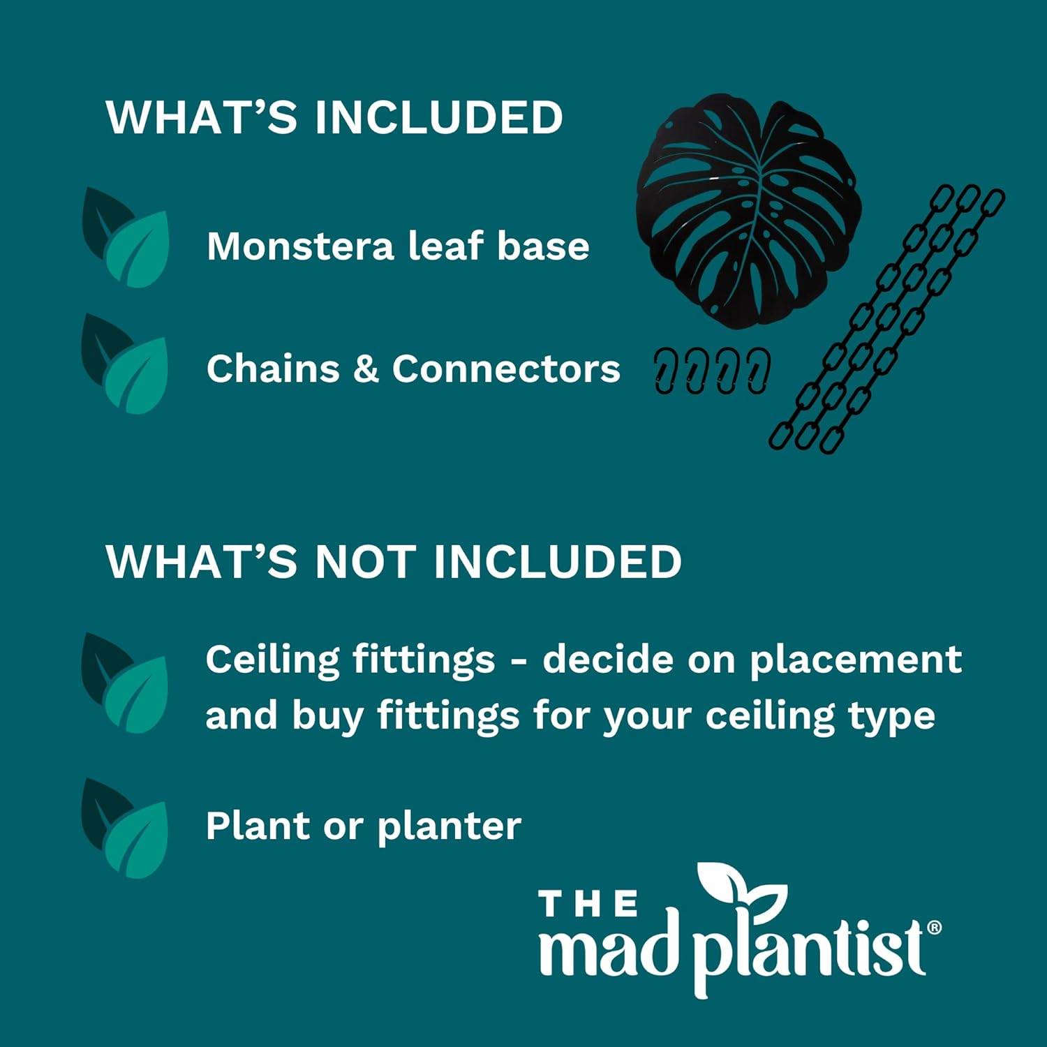 Plant Hanger - Chic Black Metal Hanging Planter for Indoor Plants - Monstera D&eacute;cor - Lasercut Powdercoated Steel - Unique Botanical Design - Clear Your Benchtop - Elevate Your Jungle