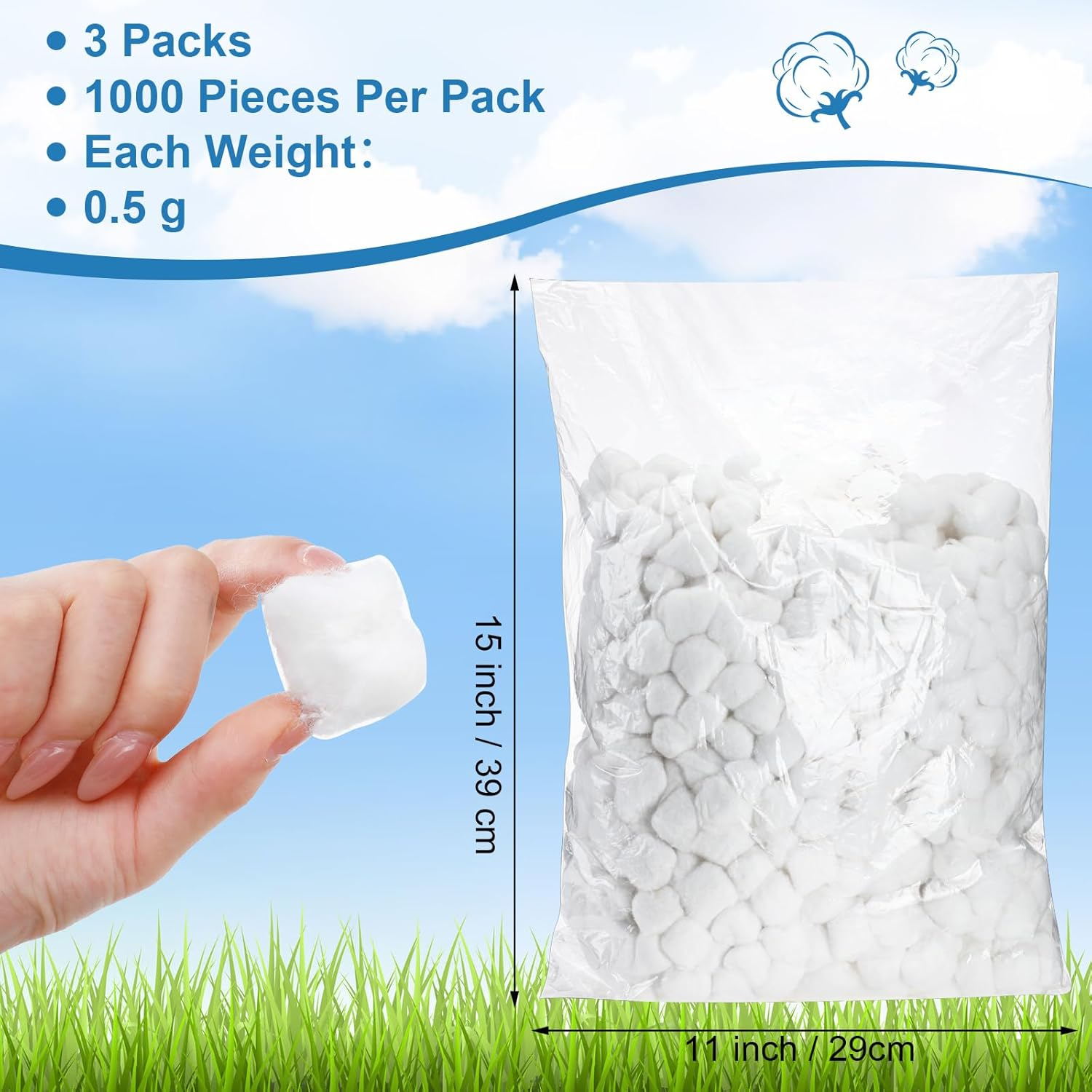 3000 Pcs Cotton Balls Bulk Medium Size Organic Pure Cotton Balls for Makeup Remover, Nail Polish Remover and More