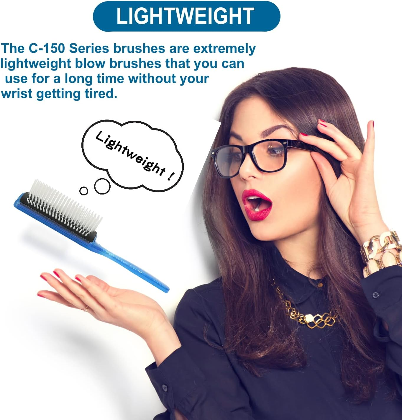 VESS Blow and Styling Hair Brush, Wide 9 Row round Type- Light Weight -Made in Japan-C-150 (Flash Blue) image number 5