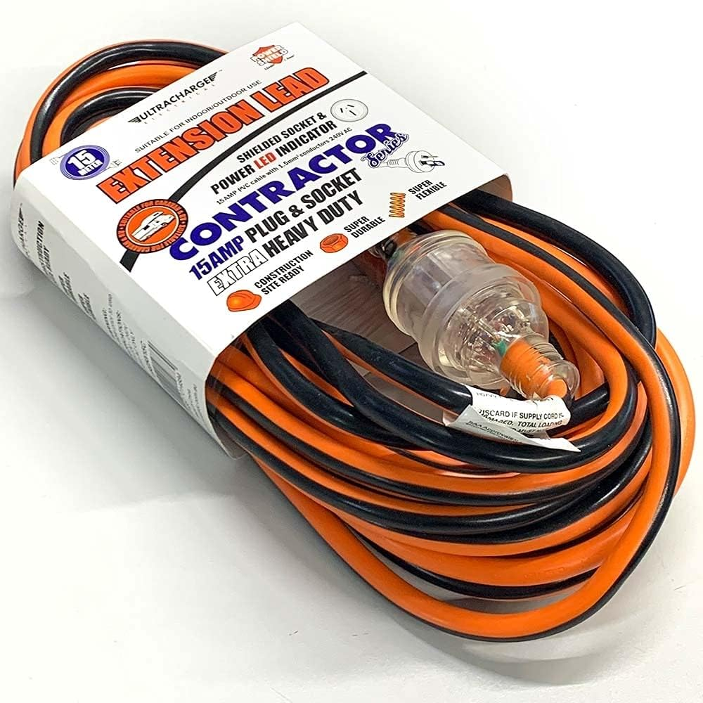 Ultracharge 15M Extension Lead Cable 15A 240V Heavy Duty Cord Plug/Socket Red image number 1