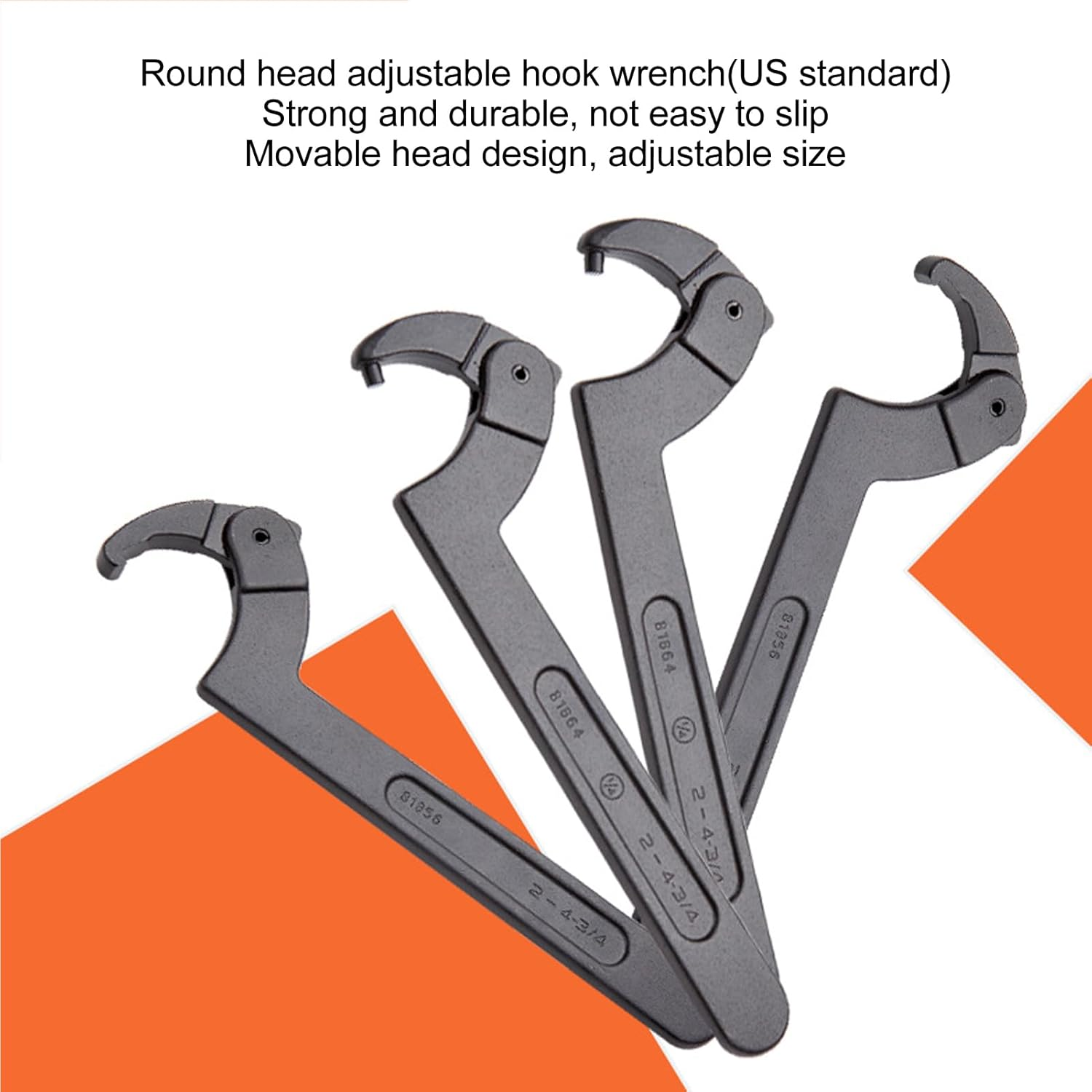 C Pin Spanner CRV Hook Wrench 1 1/4 to 3In round Head, Adjustable Spanner, Pin Wrench, Pin Spanner for Home Improvement