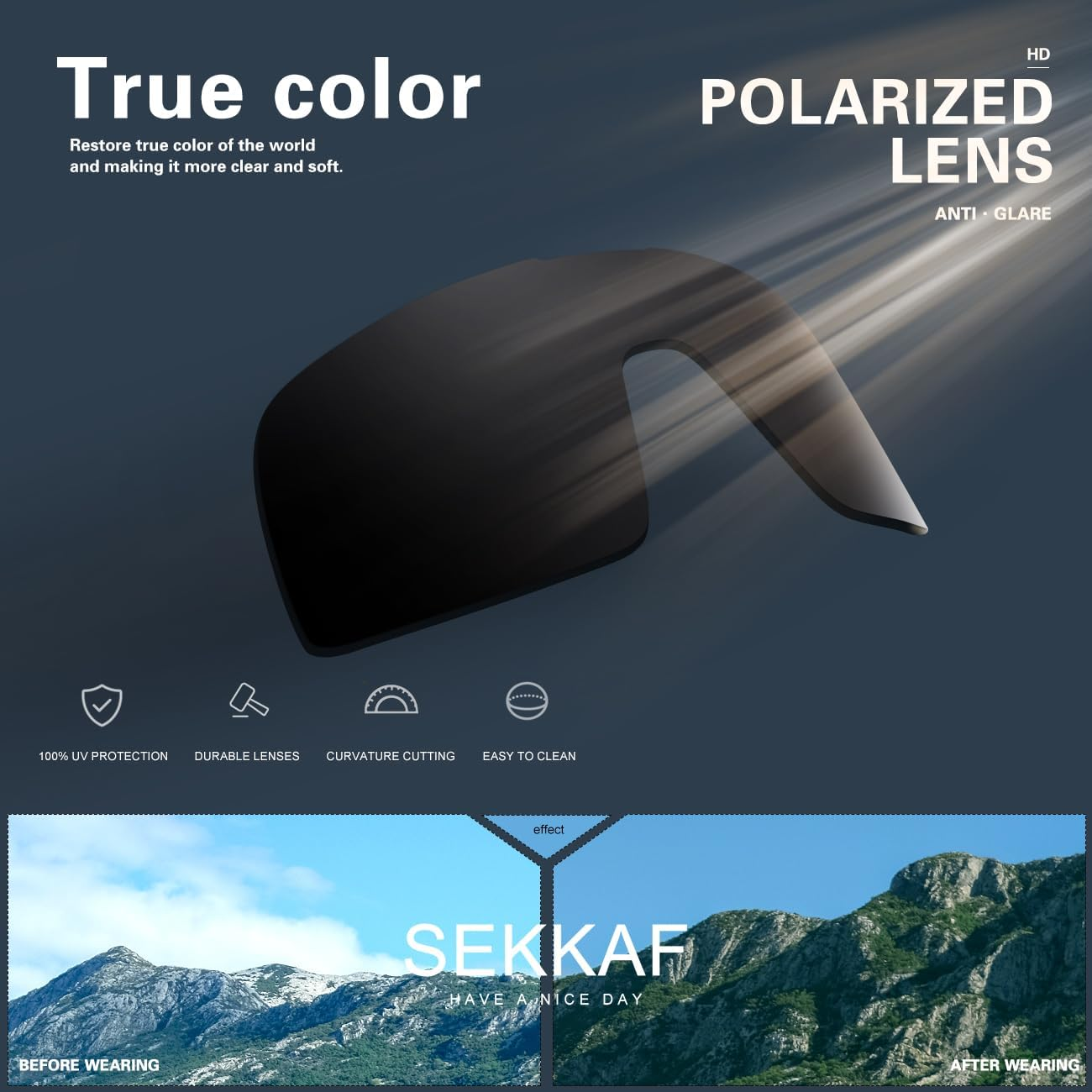 SEKKAF Polarized Sports Sunglasses for Men and Women Cycling Glasses UV Protection Goggles for Mountain Bike Running Fishing image number 3