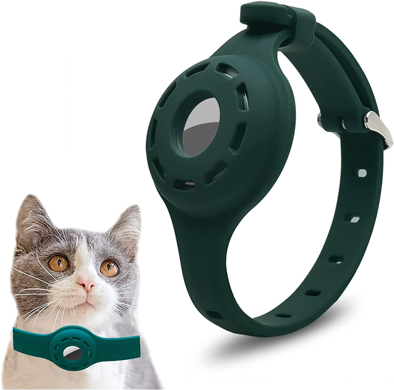 Silicone Dog Collar for Airtag - Anti-Lost Adjustable Cat Collar for Pet Finder (Yellow)