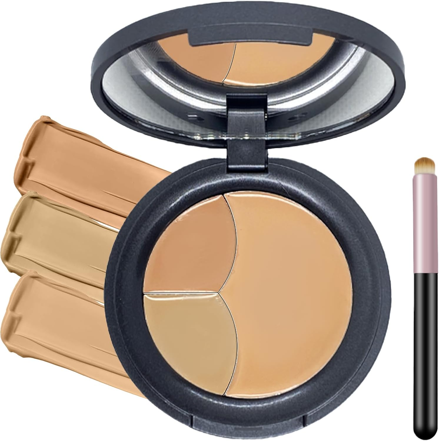 3-Color Cream Concealer Palette with Brush,Color Corrector Cream Kit for Smooth Contouring to Conceal, Correct, and Contour with a Velvety Finish.
