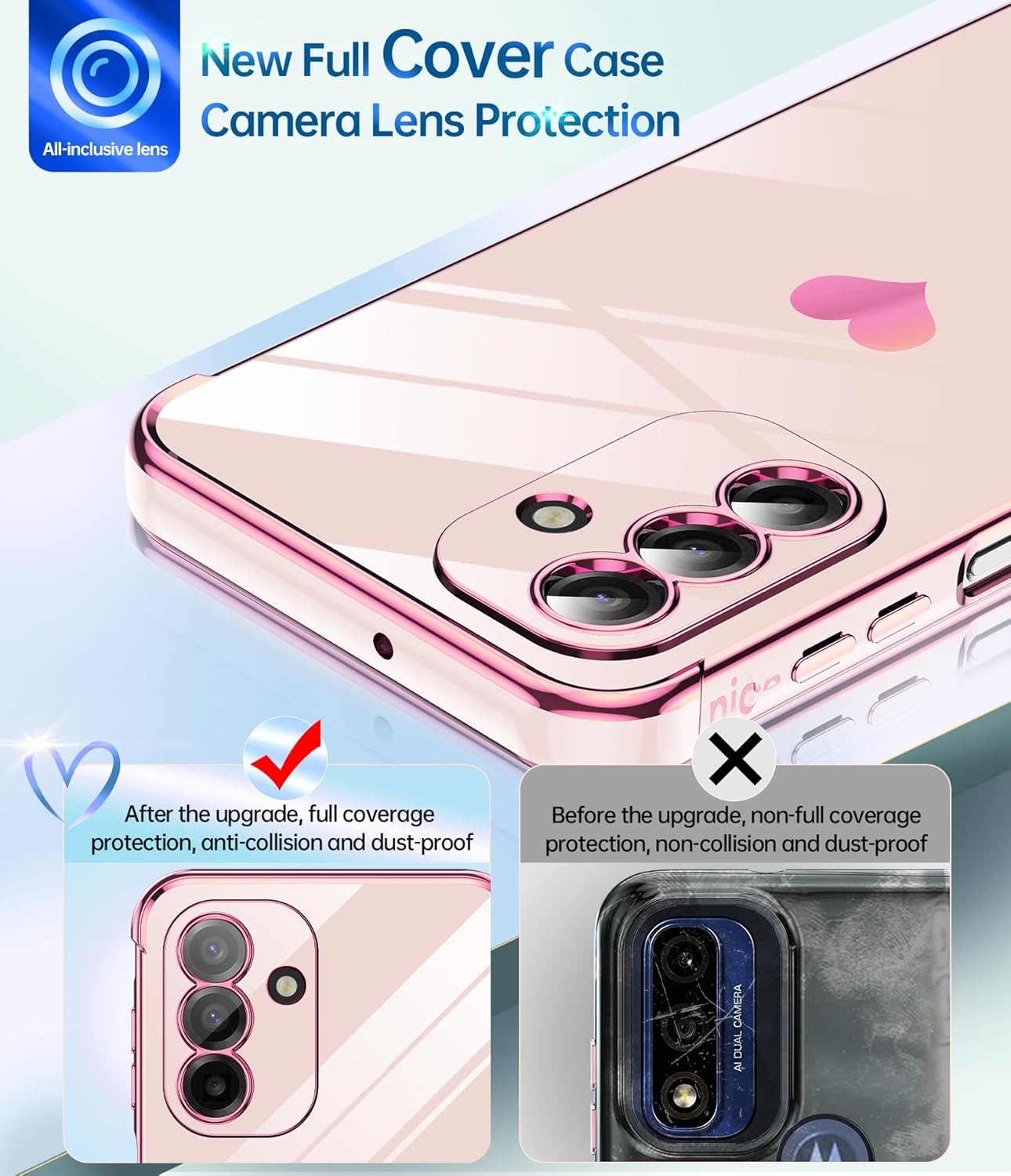 Leyi for Samsung Galaxy A17 5G Case: with Tempered Glass Screen Protector [2 Pcs]+ Full Camera Lens Protection,Love Heart Plating Girly Women Luxury Soft TPU Shockproof Case for a 17 5G,Pink image number 7