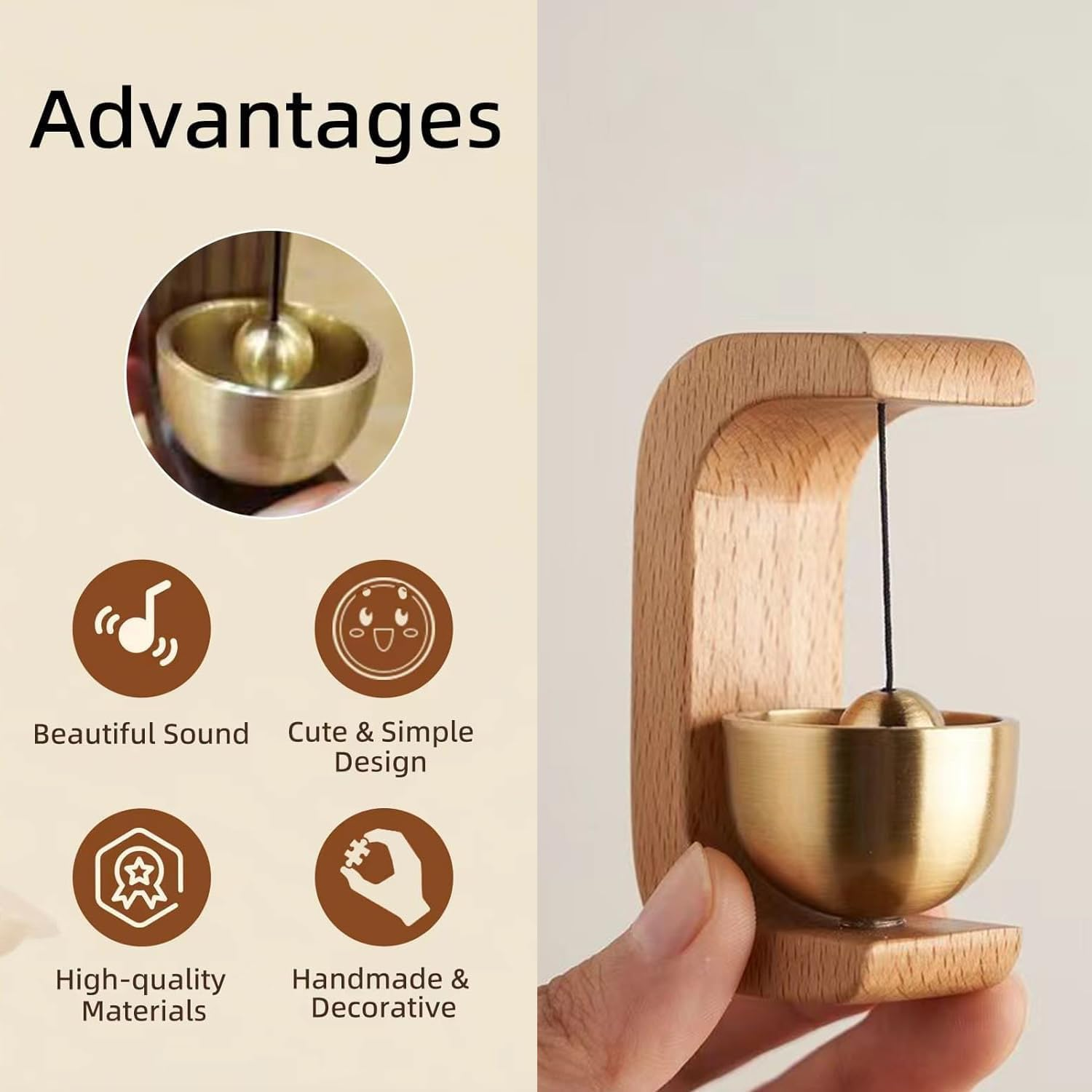 2PCS Shopkeepers Bell for Door Opening, Magnetic Wood Doorbell Wind Chime for Commercial Entry, Easy Install with Double-Sided Tape Doorbell,Compact Wood Style Bass Cute Reminder for Shop and Home image number 5