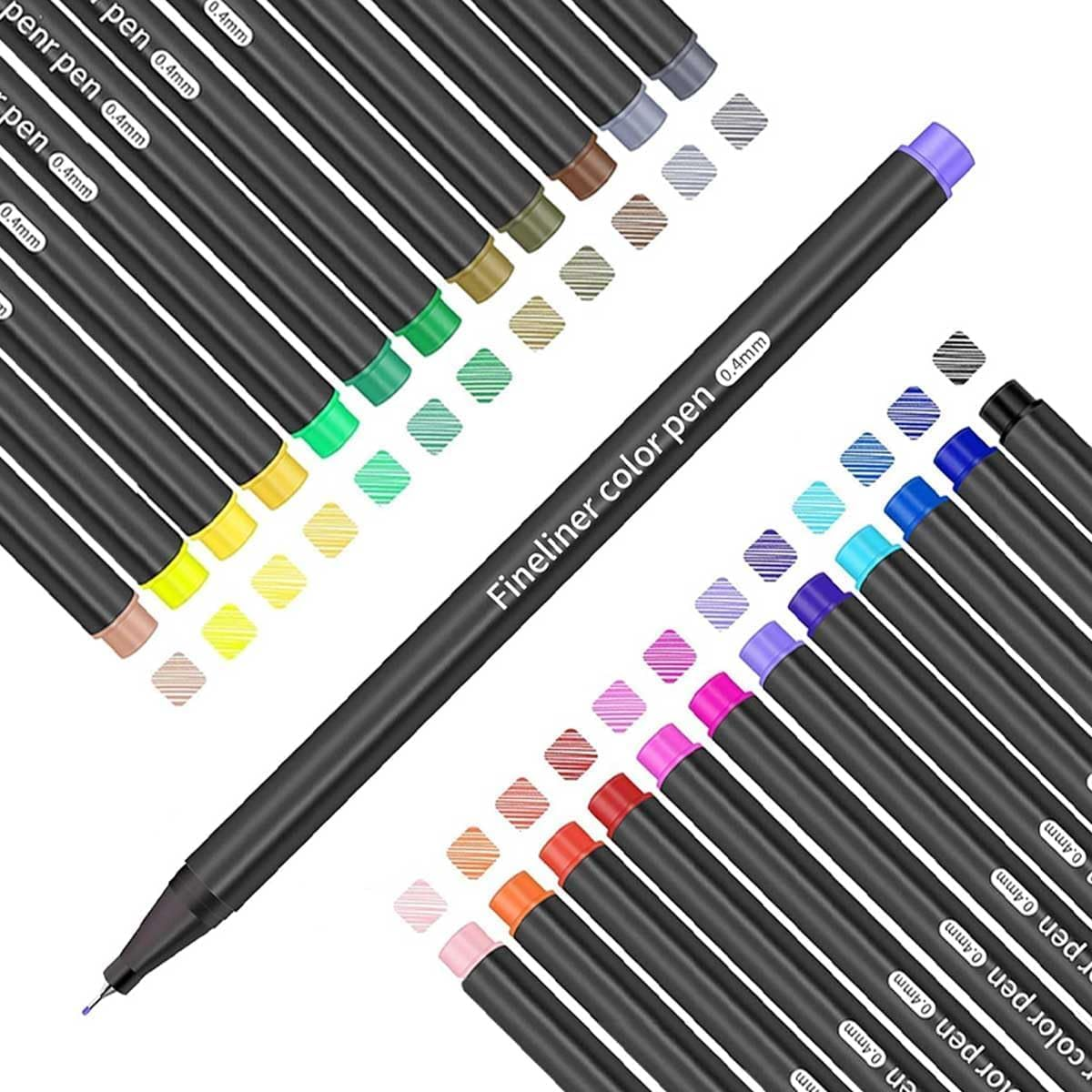 Fineliner Pens, Set of 24 Fineliners, 0.4 Mm Tips Fine Point Markers, Assorted Art Pens, Water-Based Fine Tip Markers for Drawing, Sketching, Journaling and Calligraphy image number 4