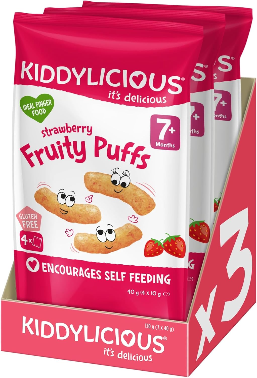 Kiddylicious - Fruity Puffs - Strawberry - Delicious Snacks for Babies - Suitable for 7+ Months -4X10G - 40G image number 3