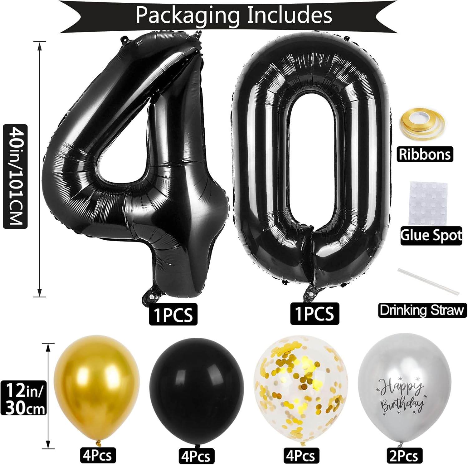 40Th Birthday Decorations for Men Women, 40 Inch 40 Balloon Numbers, 18 Pcs 12 Inch 40Th Birthday Decoration Balloons for 40Th Men Women Birthday Anniversary Party Decoration image number 1