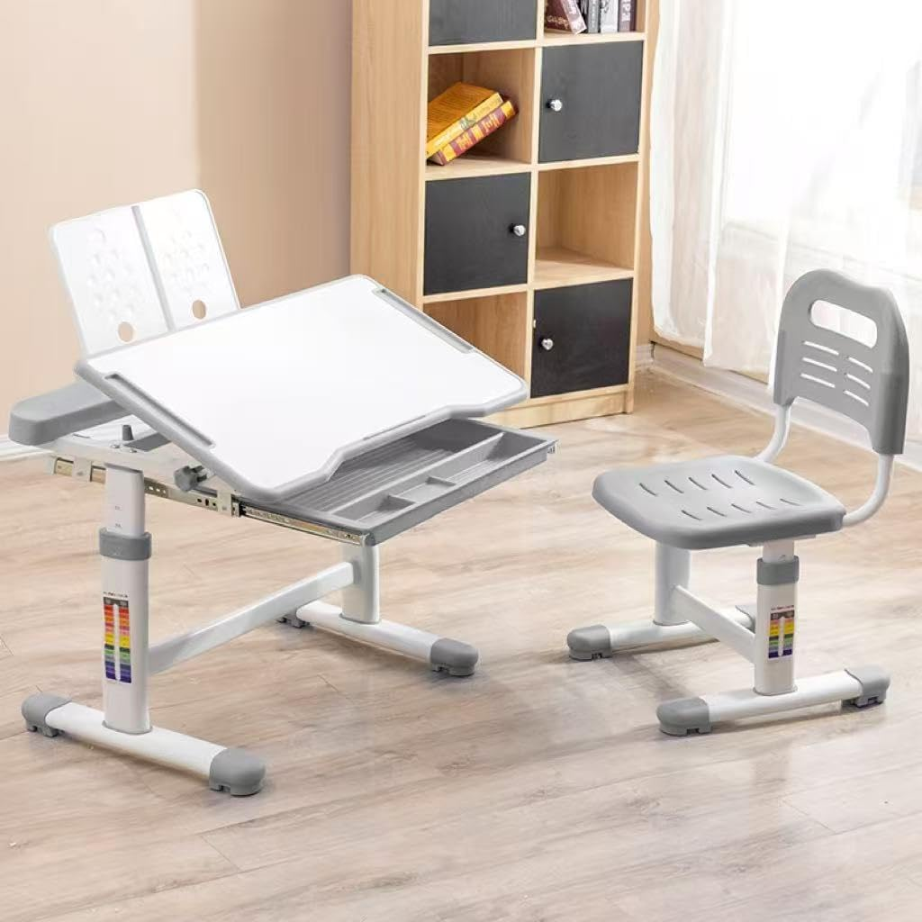 Desk and Chair Set Height Adjustable up to 30" Ergonomic Kids Desk School, Kids Table and Chairs for Student 27" X 20" Tabletop with Pencil Drawer, 3-10 Age Children, Grey image number 3