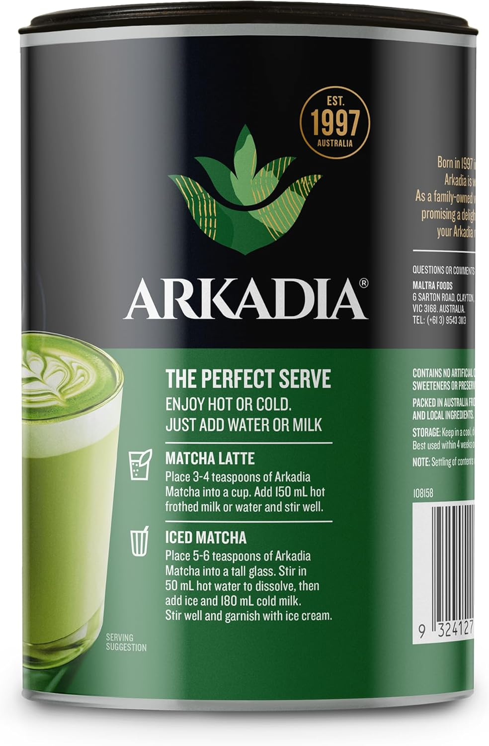 Arkadia Original Matcha Latte Powder, 220G, 12 Serves, Hot or Cold, Japanese Green Tea Blend image number 1