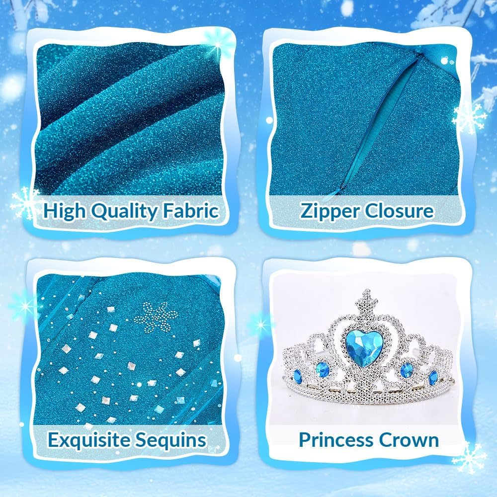 AUTOWT Womens Princess Costume, Elsa Cosplay Dress up with Cape Queen Gown, Snow Princess Role Play Outfits for Adult Birthday Party Costume Book Week image number 3