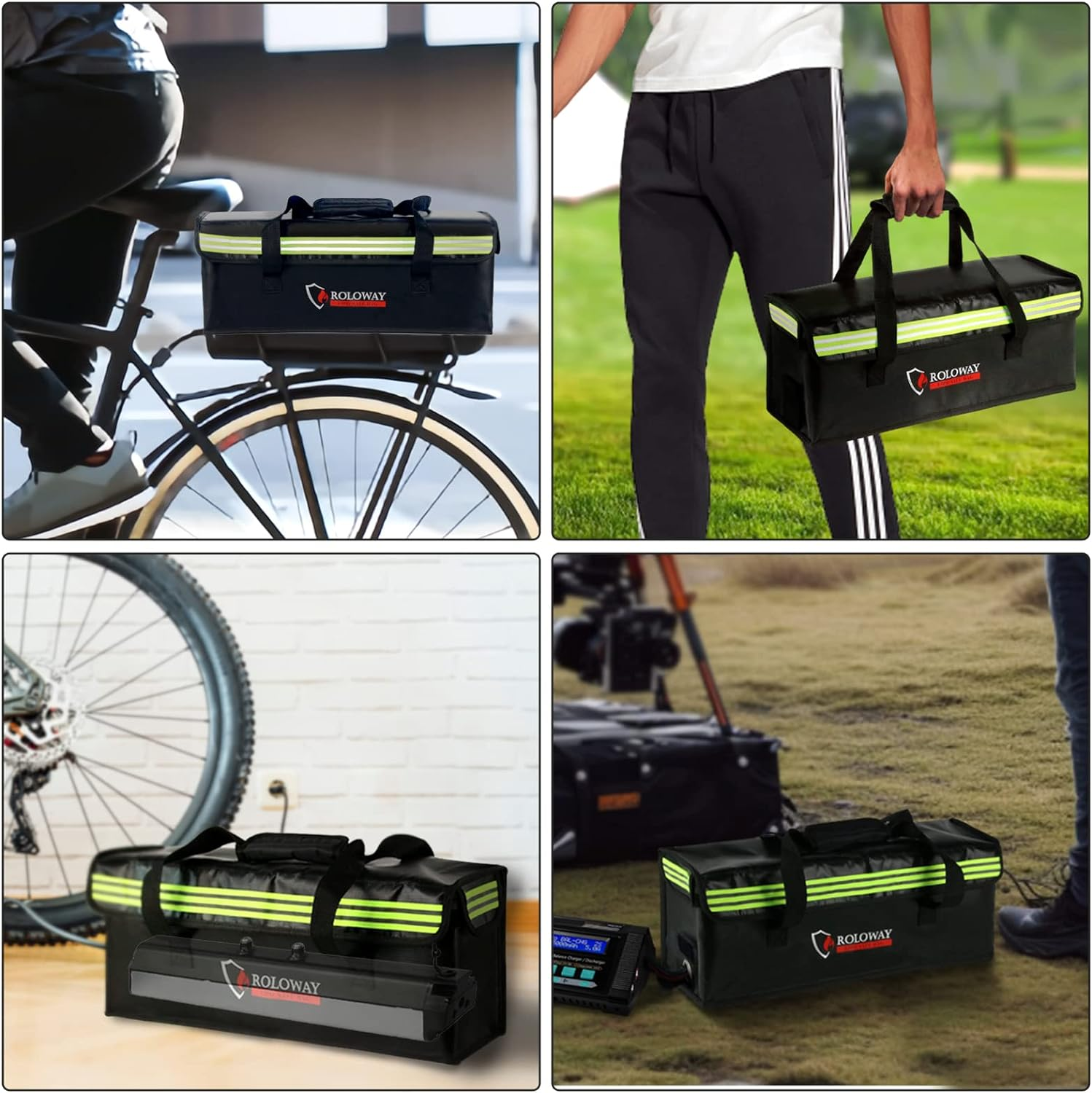 ROLOWAY Lipo Battery Bag Fireproof Bag (20 X 5 X 7.5 Inch), Large Lipo Bag Fireproof Ebike Battery Bag, Lipo Safe Bag with Comfortable Handle, Reflective Strip, Lipo Charging Bag image number 4