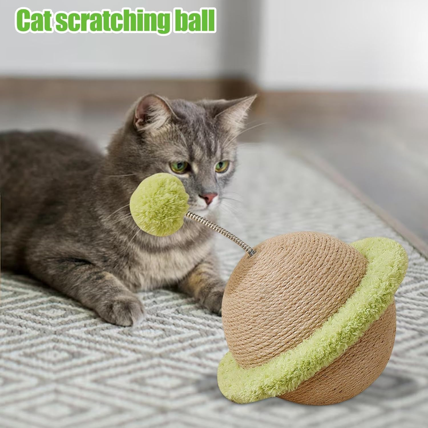 Indoor Cat Scratcher - Sisal Rope Cat Scratching Ball - Furniture Protection Boredom Toy for Kittens, Puppies, Pet image number 2