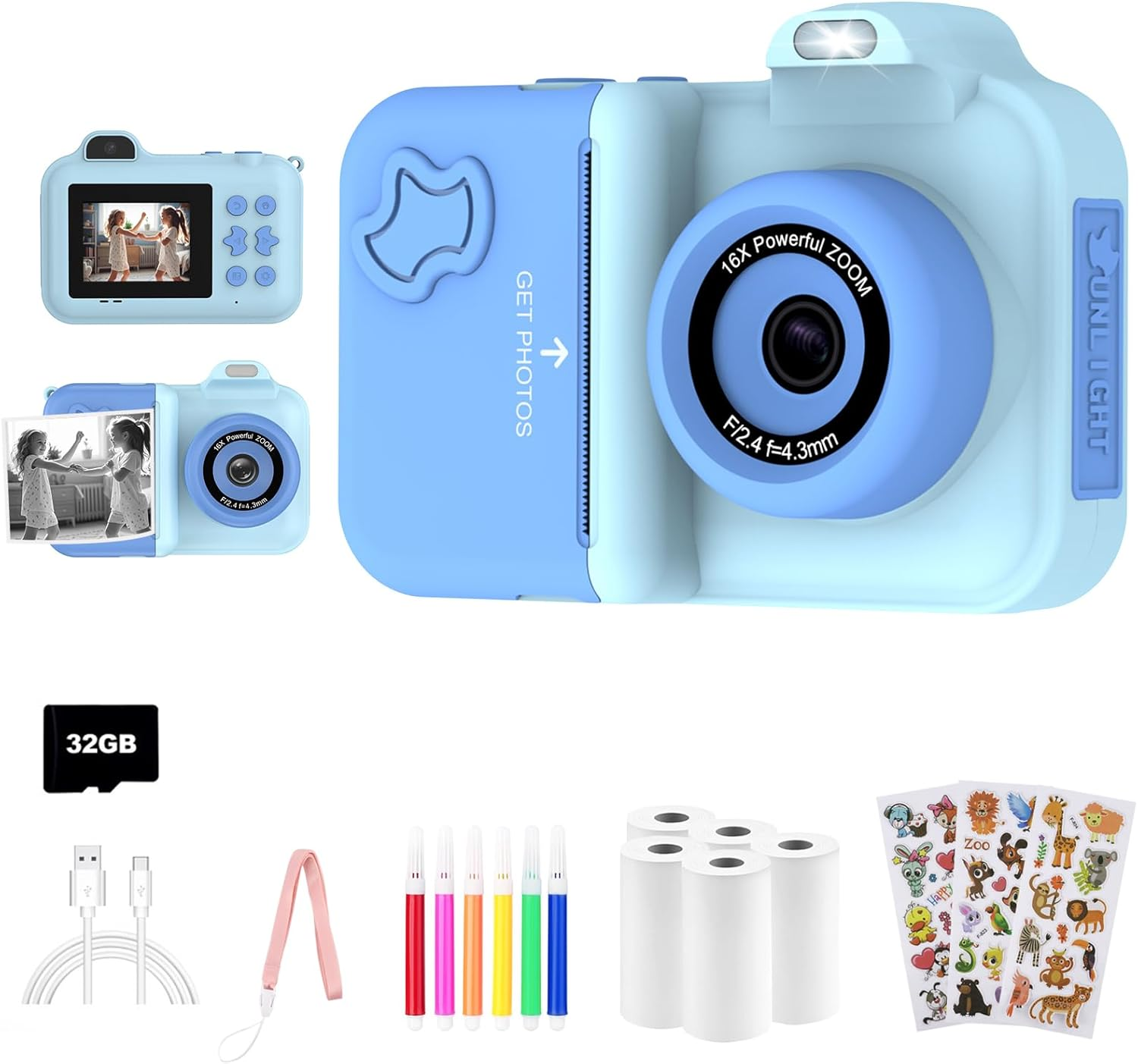 Kids Camera Instant Print, Christmas Birthday Gifts Toys for Girls Boys Age 4 5 6 7 8 9 10 11 12 Years Old,1080P HD Dual-Lens Selfie Digital Camera with 5 Rolls Print Paper Stickers Pens & 32G Card