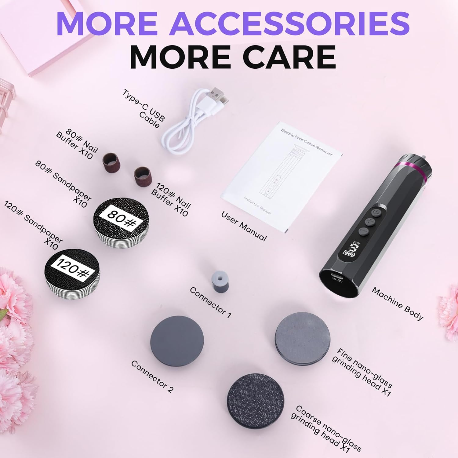 2 in 1 Electric Foot File, 9 Speed Adjustable Foot Callus Remover & Nail Grinder, with 40Pcs Sandpaper Discs, Electric Foot Hard Skin Remover for Feet Care Exfoliator (Grey) image number 5