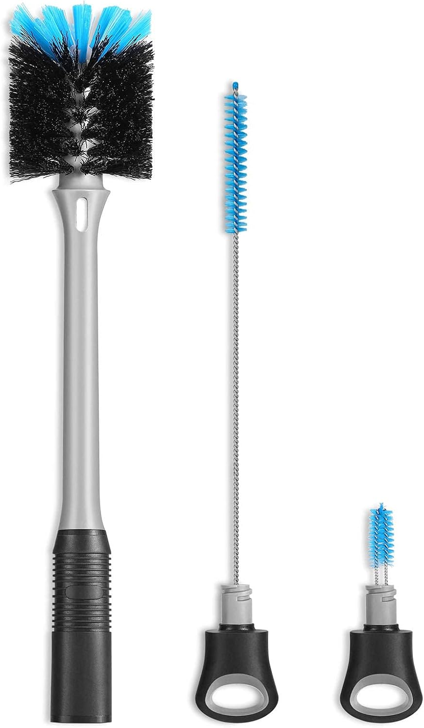 MOSOLAN 3-In-1 Bottle Brush with Straw Cleaning Brush and Nipple Cleaner, Long Handle Water Bottle Scrubbing Brush, Built for Cleaning Sport Bottles, Baby Bottles, Coffee Mugs, Flask