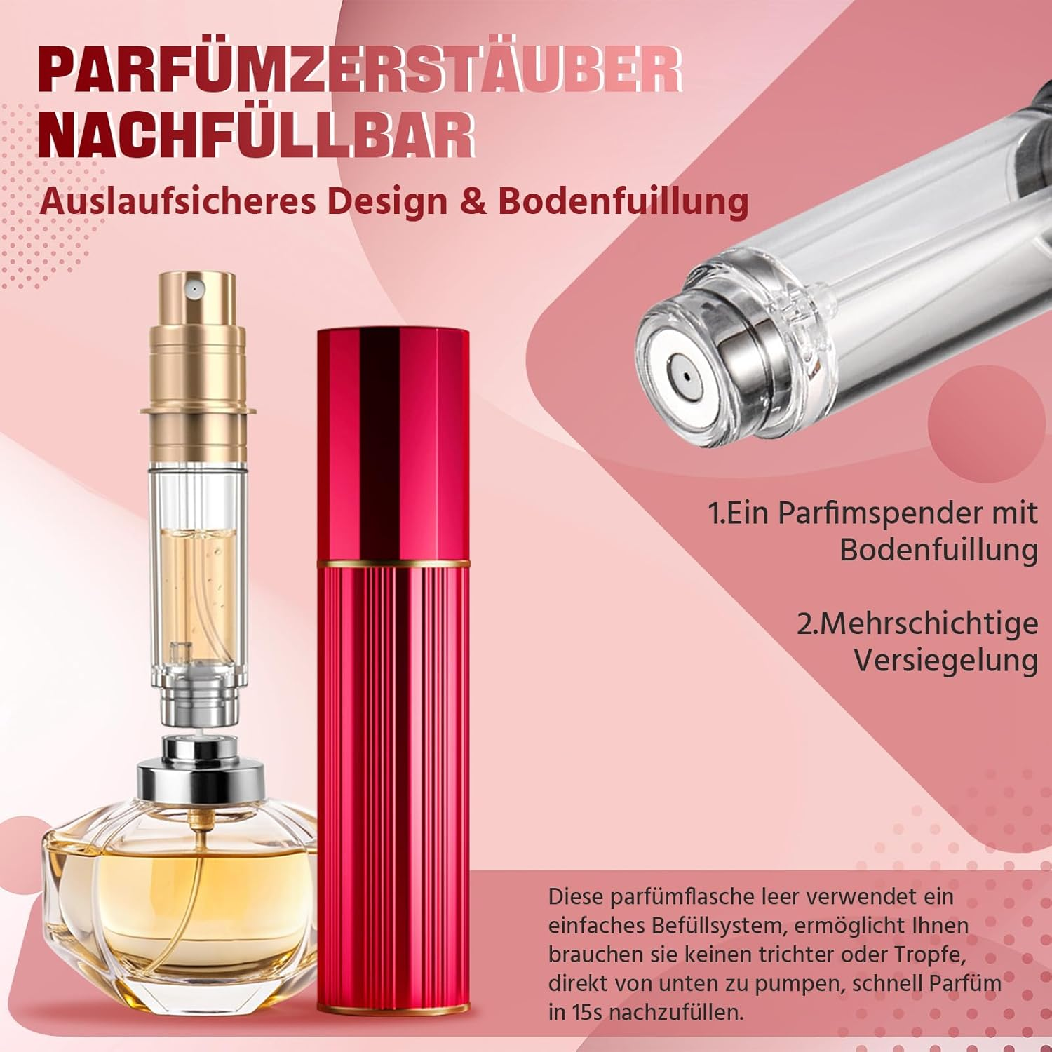 JOOMOKO Perfume Atomiser Refillable, 10 Ml Perfume Bottle, Empty Perfume Atomiser for Travel, Empty Perfume Atomiser Spray Bottle for Travel on the Go (Red) image number 3