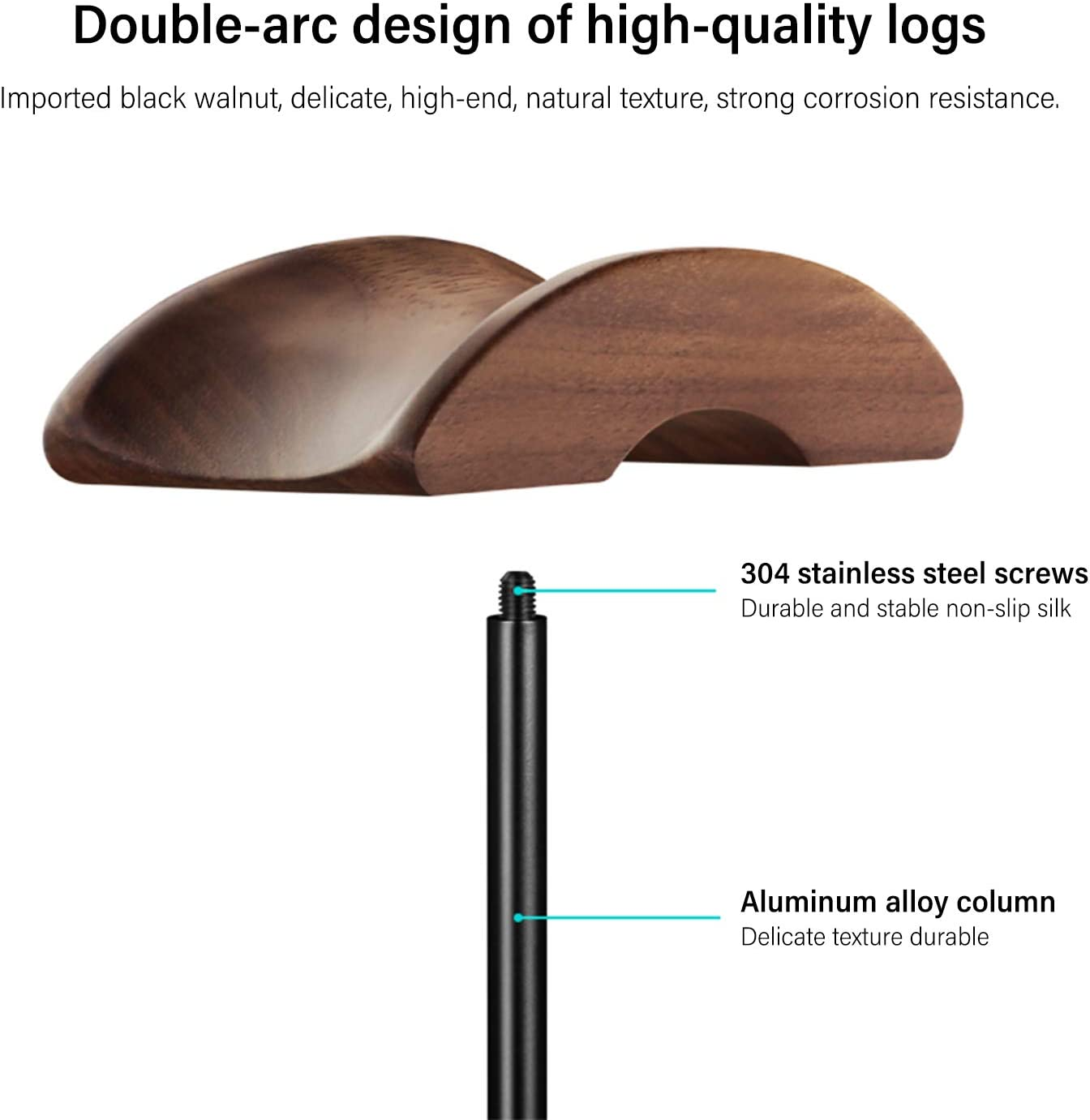 Qincoon Headphone Stand, Walnut Wood & Aluminum Headset Stand, Nature Walnut Gaming Headset Holder with Solid Heavy Base for All Headphone Sizes (Black)