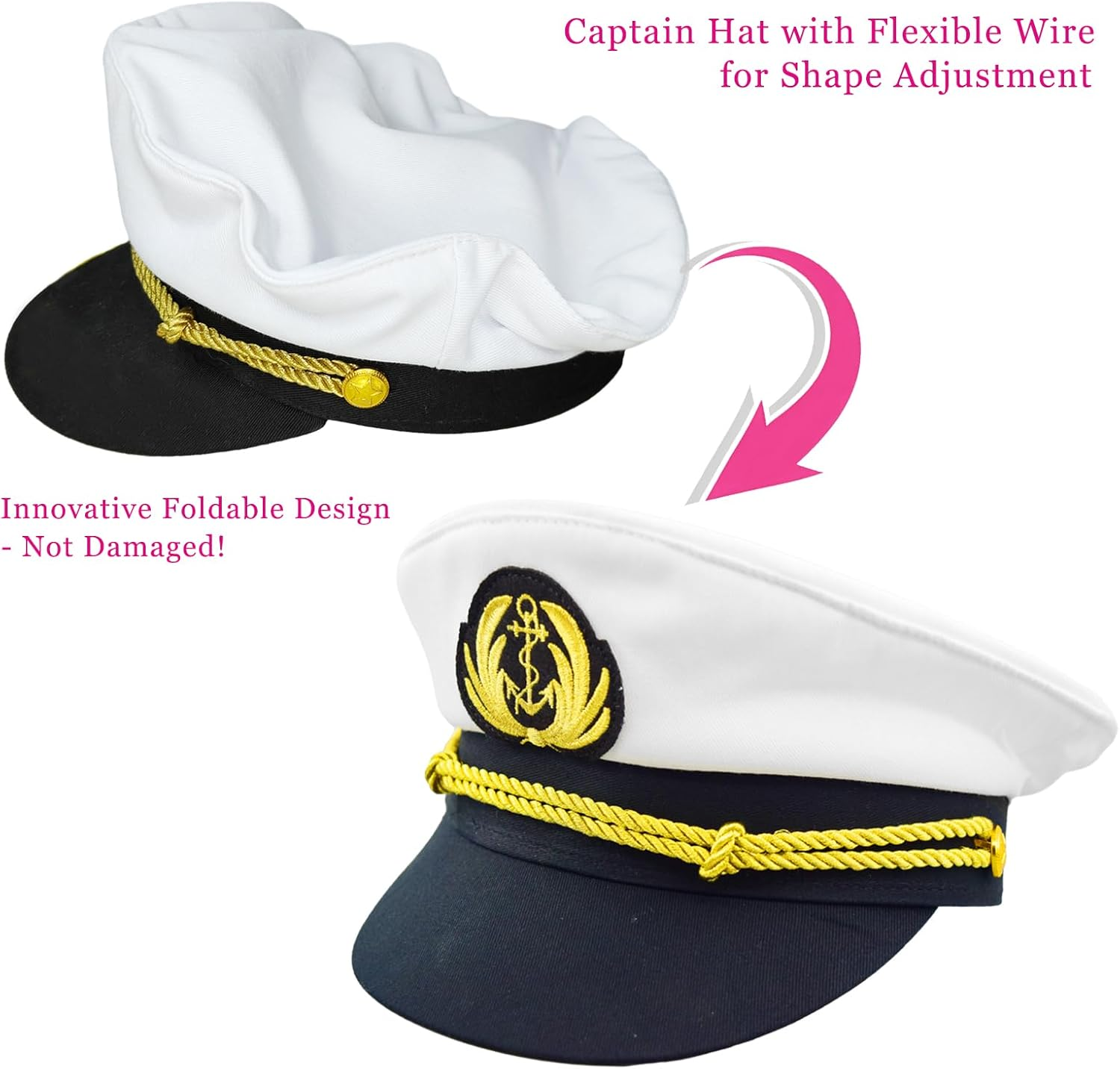 Admiral Captain Yacht Hat Snapback Gold Embroidery Anchor Skippers Cap for Party - 2 Pack Purple image number 6
