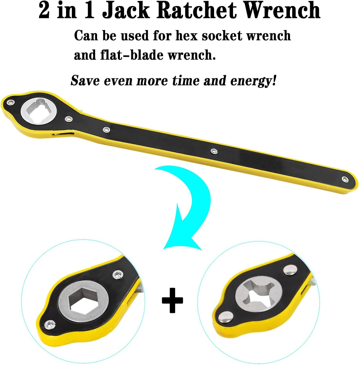 QISF 3Pcs Car Jack Wrench Set, 360&deg;Swivel Labor-Saving Car Jack Ratchet Wrench Cross-Shaped Hex-Shaped Rhombus-Shaped with Long Handle, Scissor Jack Lift Speed Handle Tool for Travel, Van, SUV & More image number 5