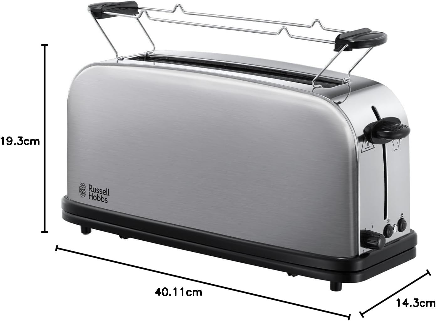 Russell Hobbs Toaster [Long Slot for 2 Slices / 1 Wide Slice of Bread] Adventure Stainless Steel (Extra Wide Toast Slot, Includes Bun Attachment, 6 Browning Levels + Defrost Function, 1000W) 21396-56 image number 1