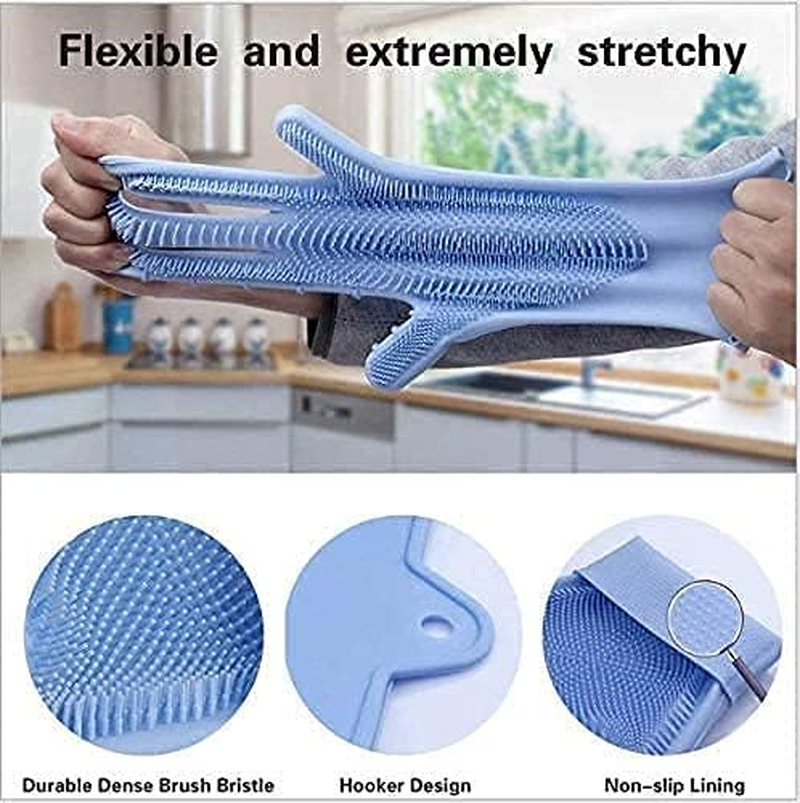 'Forliver Cleaning Gloves Dishwashing Cleaning Scrubber Glove for Housework, Kitchen, Bathroom Cleaning 1 Pair (13.6'' Large)' image number 4