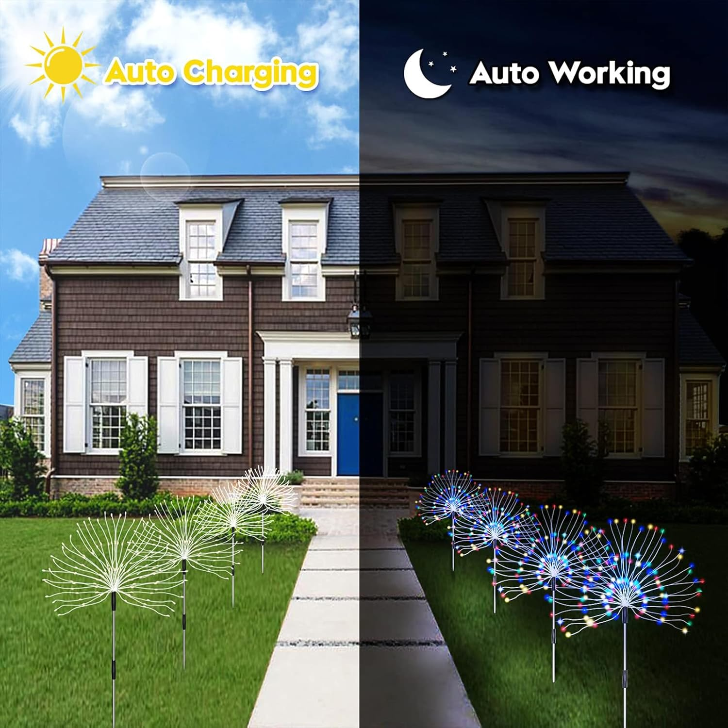 Bongu Solar Firework Lights 4 Pack, 480 LED Solar Powered String Light 8 Modes Twinkling Solar Lights Outdoor for Garden, Wedding, Party, Patio Solar Garden Lights (Multi-Colored) - Multi-Colored image number 3