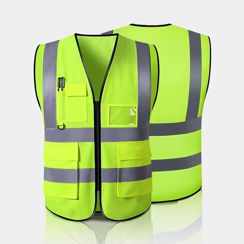 TINNETU 2-Pack High Visibility Yellow Mesh Reflective Safety Vests &mdash; Complete with Secure Zip Pockets and Meets Stringent ANSI Standards &mdash; Ideal Hi-Vis Shirts for Both Men and Women