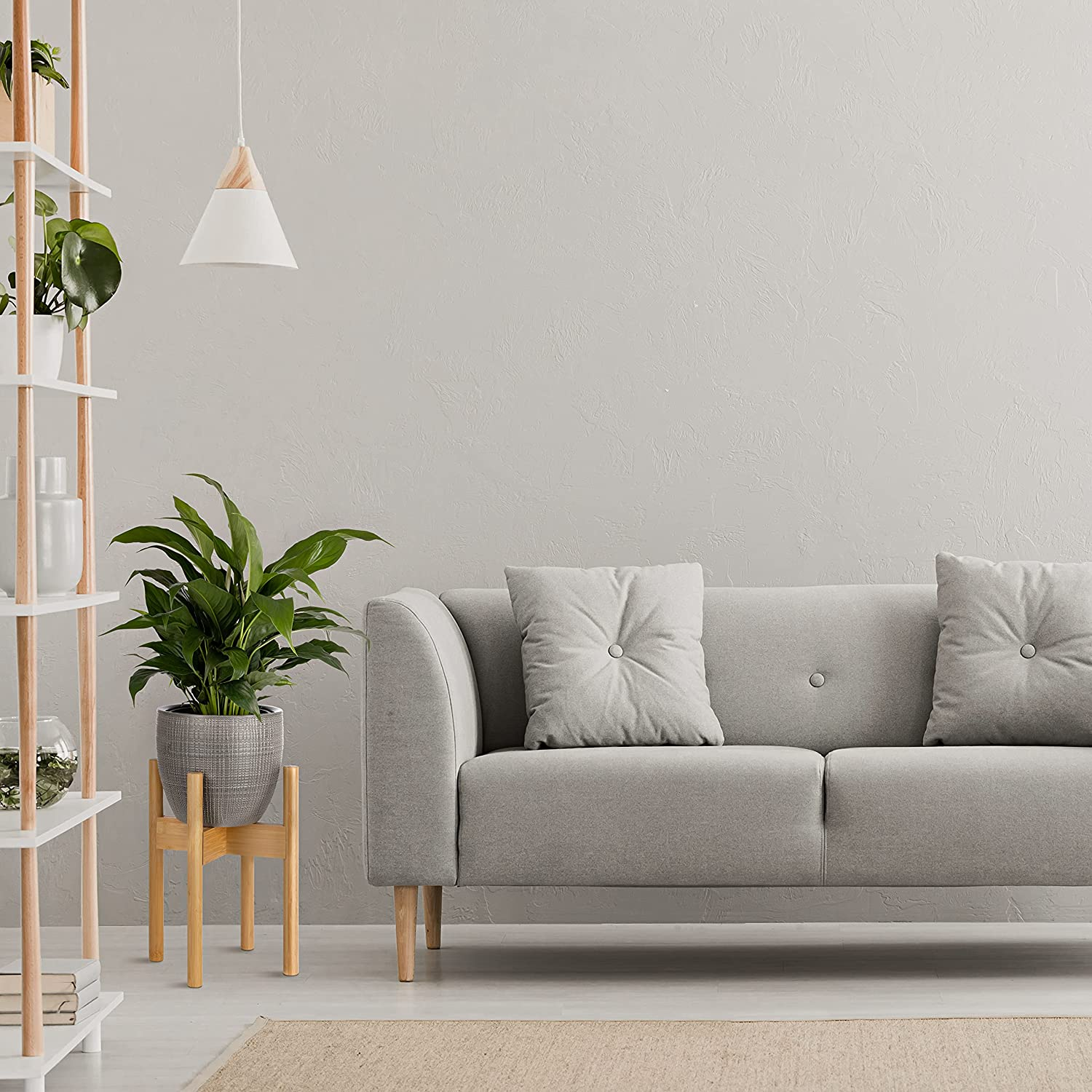 Five Lime, Bamboo Plant Stand, Adjustable Height and Width, Fits 20-30Cm Pots, Mid Century Modern Indoor Planter Stand for Any Home D&eacute;cor, Suitable for Indoors, Homes, Apartments, Offices (Black Stand) (Natural) image number 2