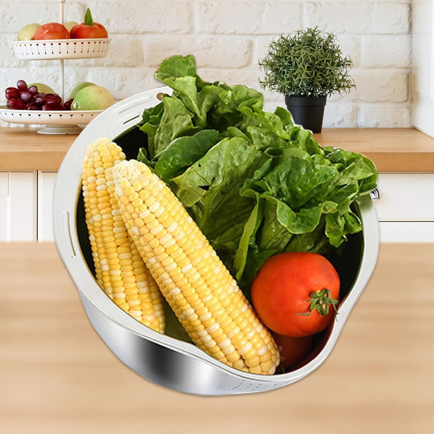 Rice Strainer | Multifunctional Stainless Steel Rice Rinser | Fruit & Vegetable Tools for Straining Tea Berry Rinsing Cooking Pasta Sushi Prep Vegetables Fruits image number 1