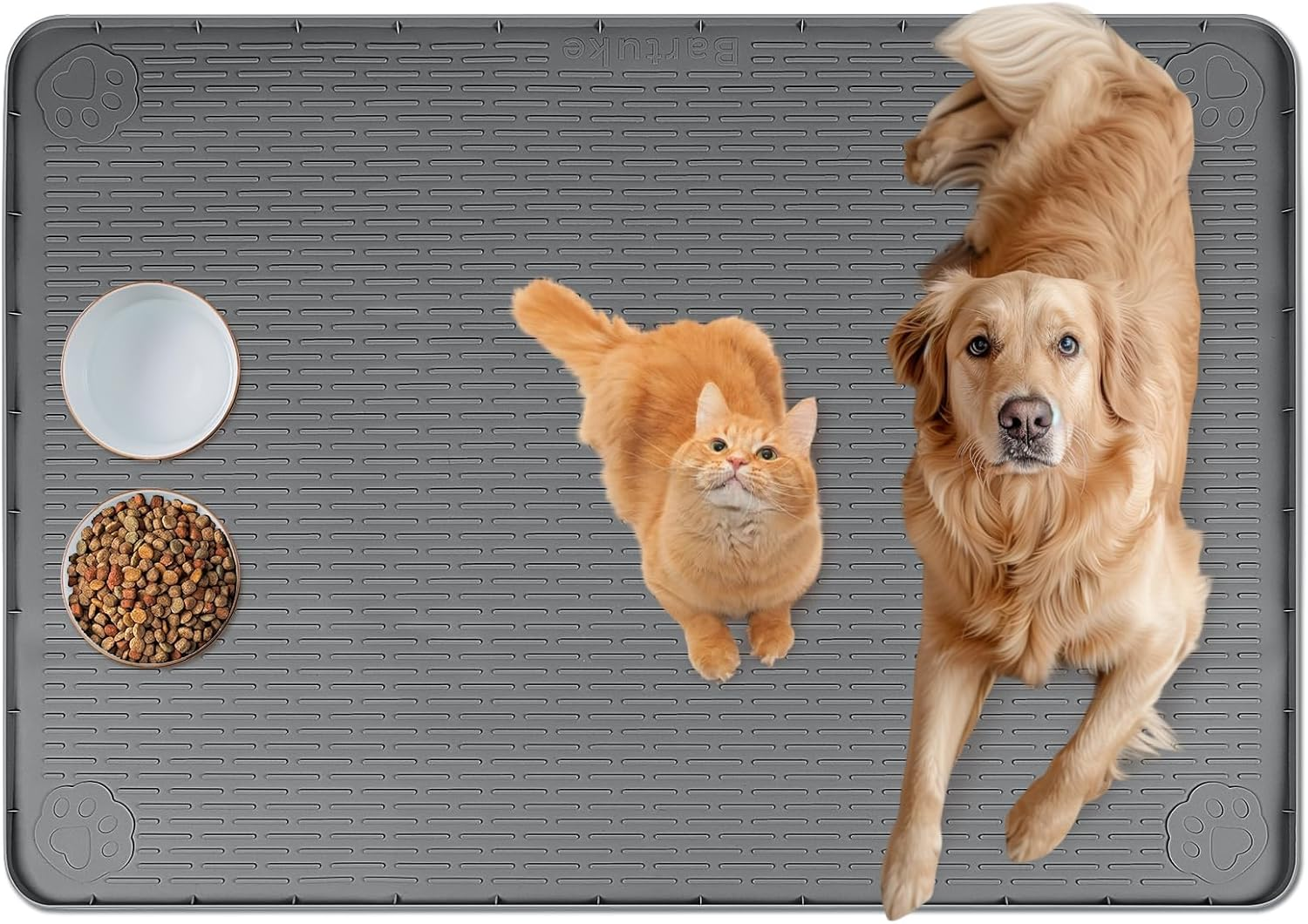 Bartuke Cat Food Mat, 127 X 89Cm Extra Large Silicone Pet Feeding Mat with Raised Edge Pet Placemat for Food and Water Bowl Non-Slip, Easy to Clean, Floor Protection (Khaki) image number 5