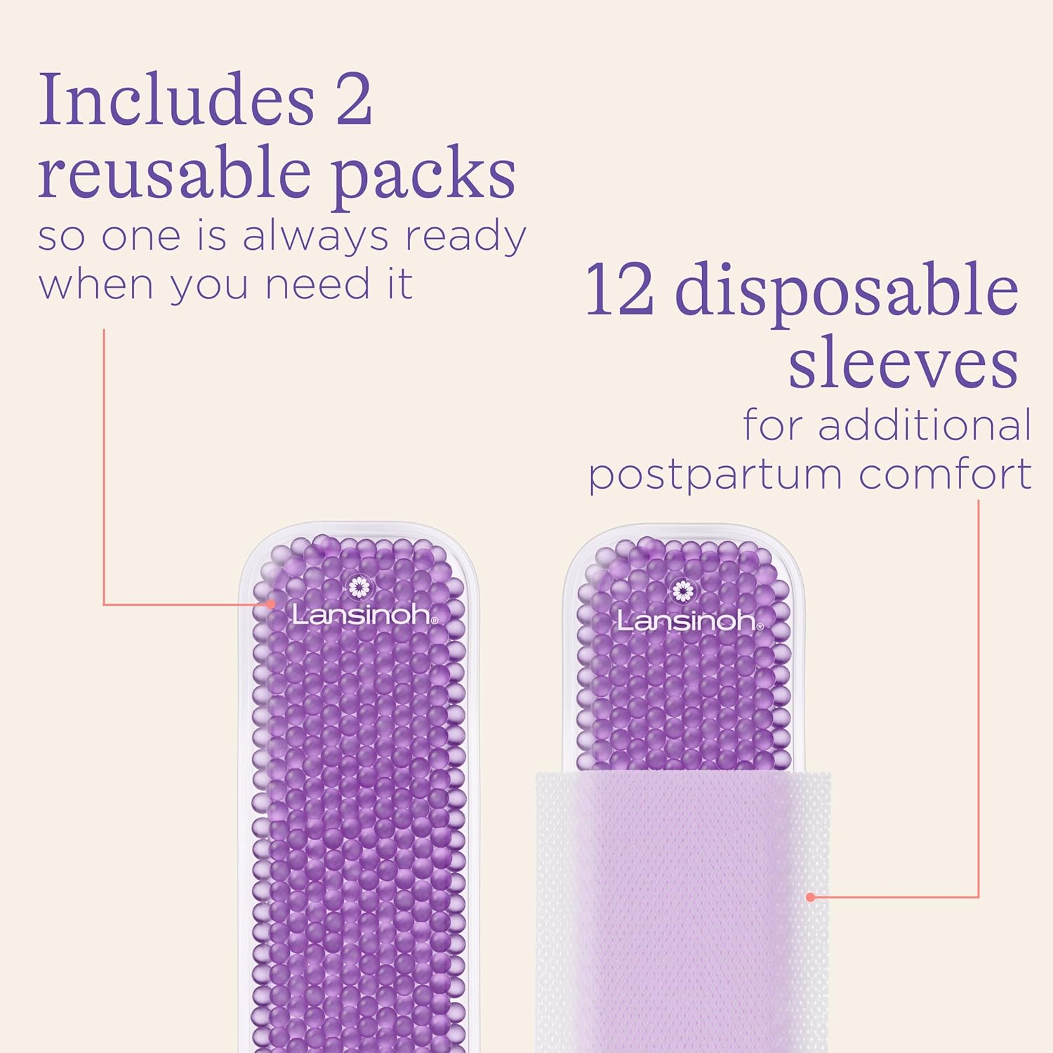 Lansinoh Hot and Cold Pads for Postpartum Essentials, Purple, 2 Count image number 4