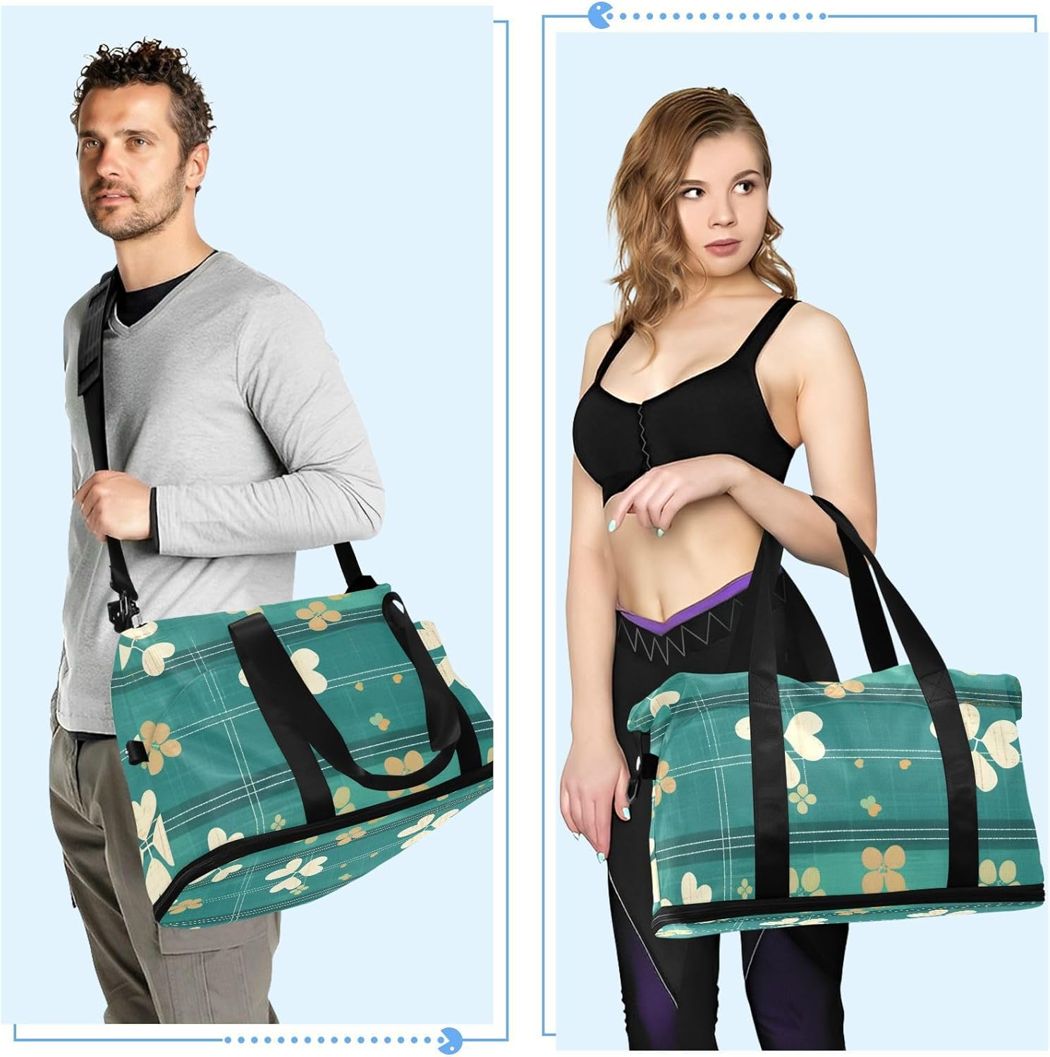 Clover Green Stripe Tote Bag Travel Weekender Gear Bag with Toiletry Bag for Sports Waterproof, Clover Green Stripe, 1 Size