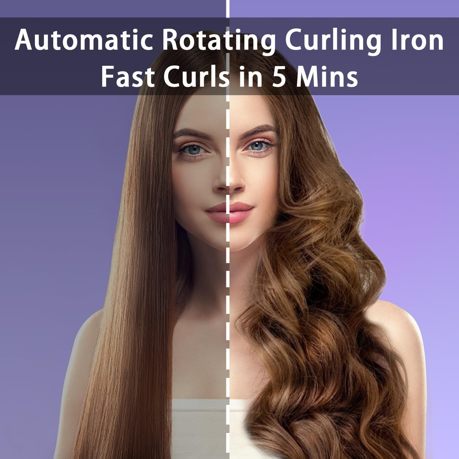 ZEOEZHBI Automatic Curling Iron, Auto Hair Curler Rotating Curling Iron Spinning Curling with 4 Temps Hair Curling & 1" Large Rotating Barrel Auto Shut-Off for Styling, Purple image number 3