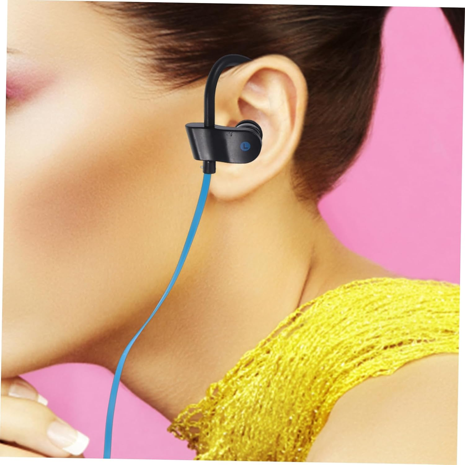 QUMIIRITY Wired Stereo Ear Hook Earphones with Microphone Comfortable Sports Headset with Speaker for Phone Compatibility Black image number 5