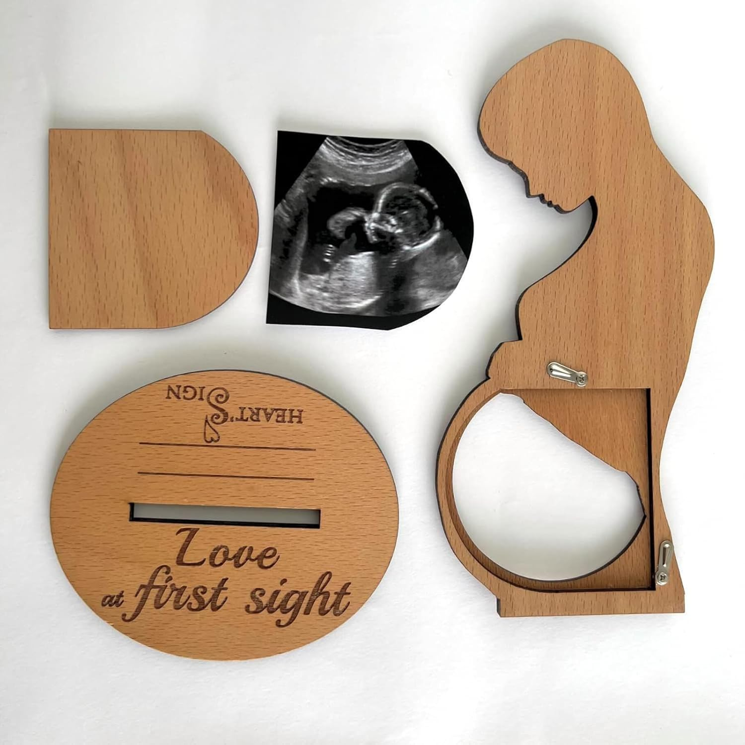 Baby Scan Picture Frames Pregnancy Announcement Sonogram Photo Frames Wooden Ultrasound Image Keepsake Gift Engraved Baby Bump Decor for Expecting Mothers Nursery Home Gift New Parents image number 2