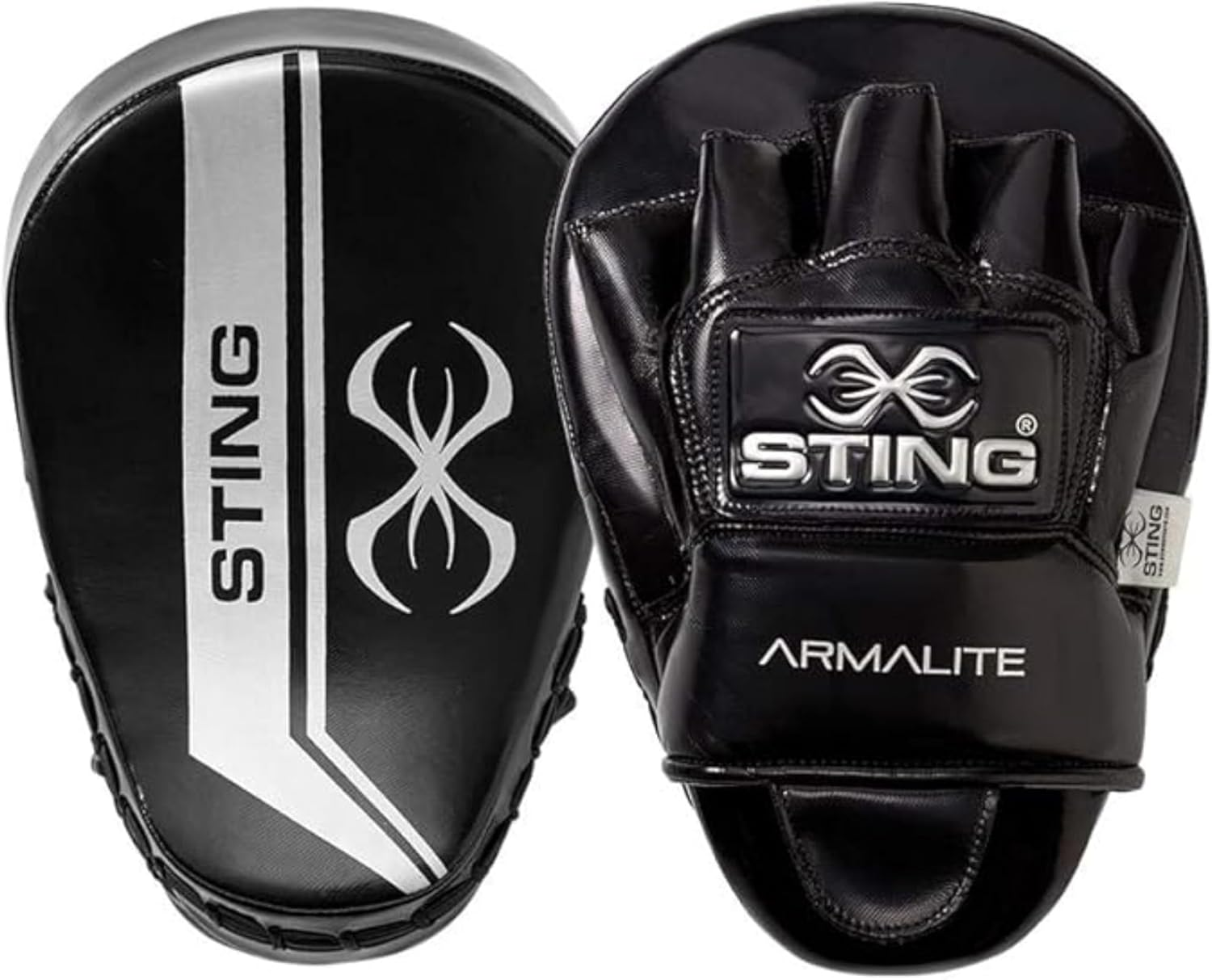 STING Armalite Focus Mitts for Boxing, Sparring, MMA, and Muay Thai, Durable Boxing Mitts, Boxing Equipment for Adult Men, Women, and Kids, Black/Silver image number 1