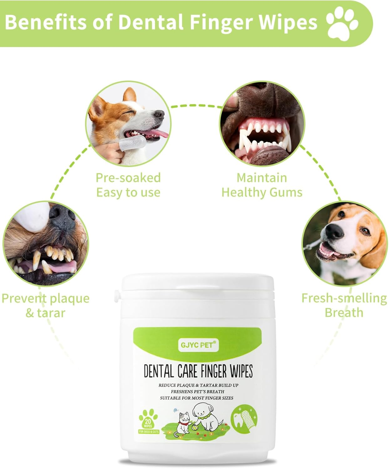 Dental Care Finger Wipes, 20-Pack, Pre-Moistened Pet Teeth Cleaning Wipes for Dogs and Cats, Tartar and Plaque Control image number 4