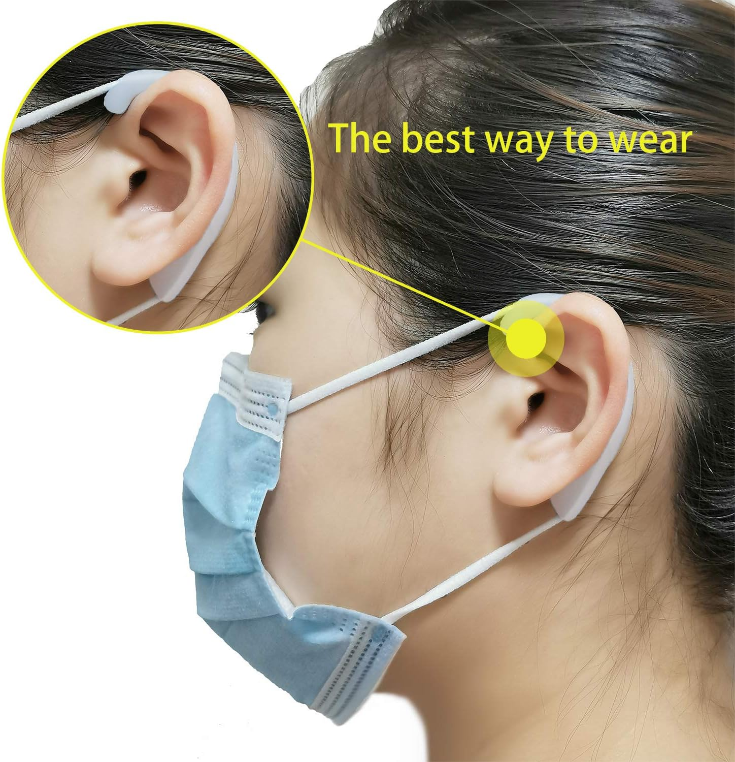 Ear Protectors for Mask, OKAICEN Mask Ear Protectors Anti-Slip Silicone Soft Earloop Relieve Ear Discomfort Silicone Earmuffs (Transparent,6 Pairs) - Blue image number 5