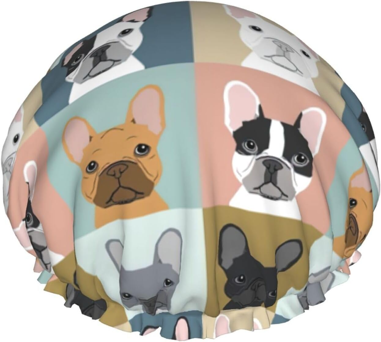 WURTON French Bulldog Print Women Soft Lightweight Shower Cap Shower Capbathing Hat for Long Hair, Breathable image number 2
