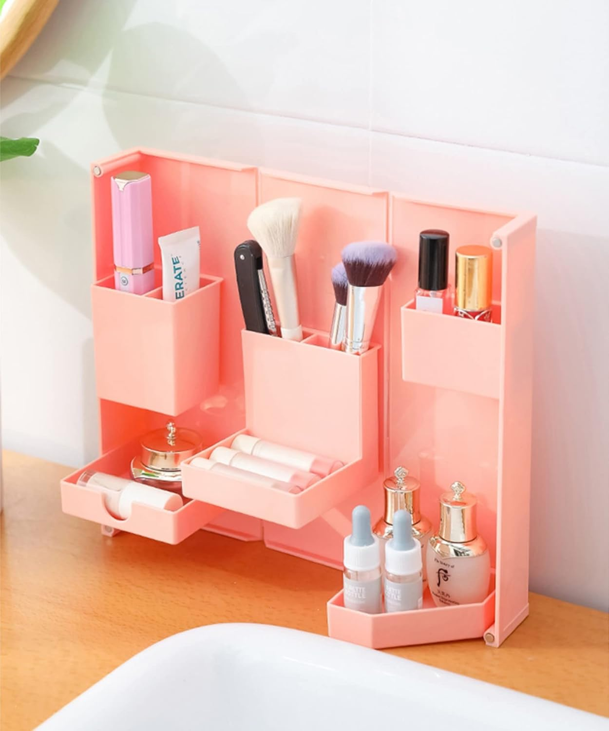 Mini Storage Box Large Capacity Cosmetic Box Cute Stylish Desktop Accessory Storage Korea (PINK) - Blue image number 6