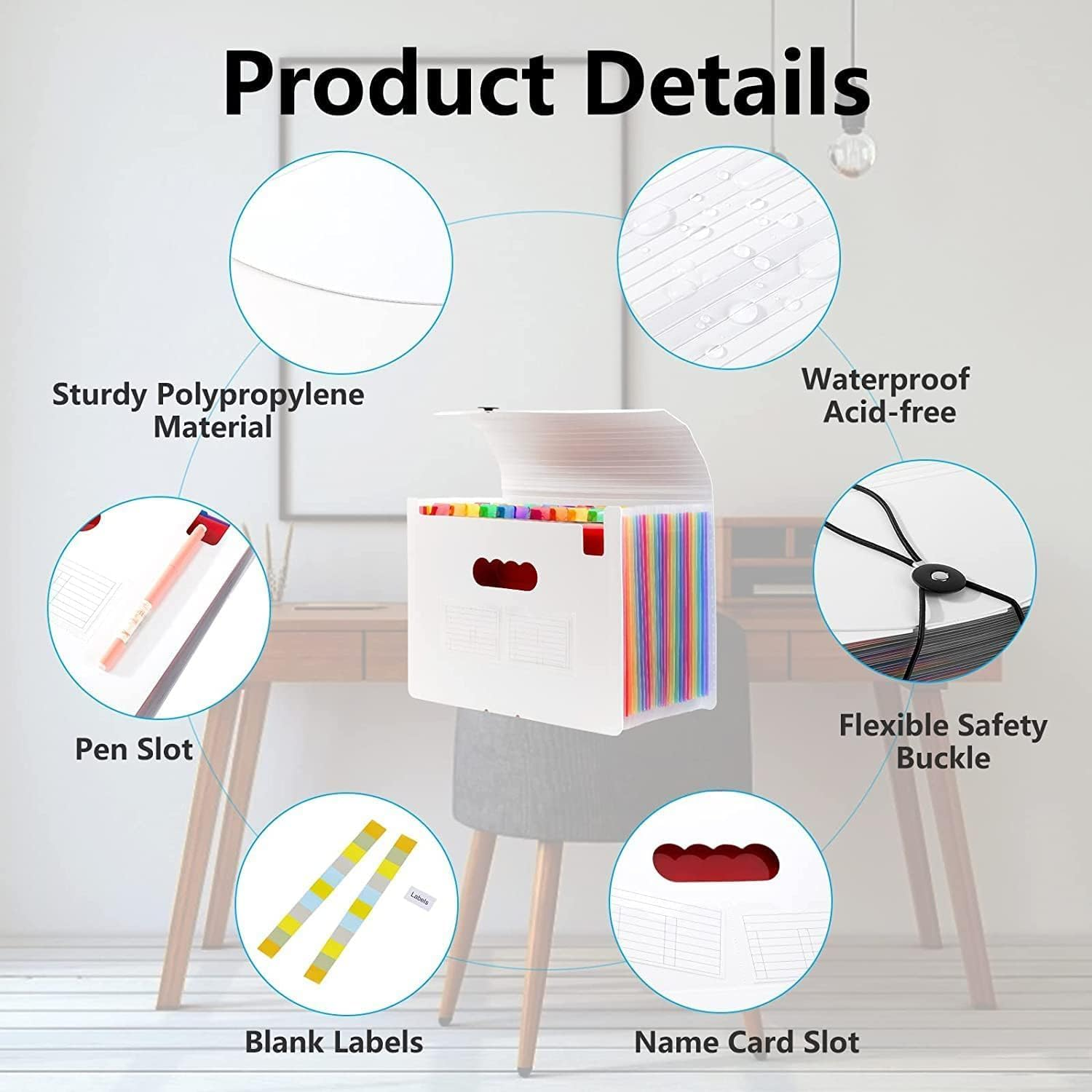 GIOD Accordion File Organizer, Expandable Folder with Cover 24 Pockets,Portable File Organizer Box with Color Labels to Store and Hold Documents,Tickets,Receipts,Cards,A4 Stationery Standard (White) image number 4