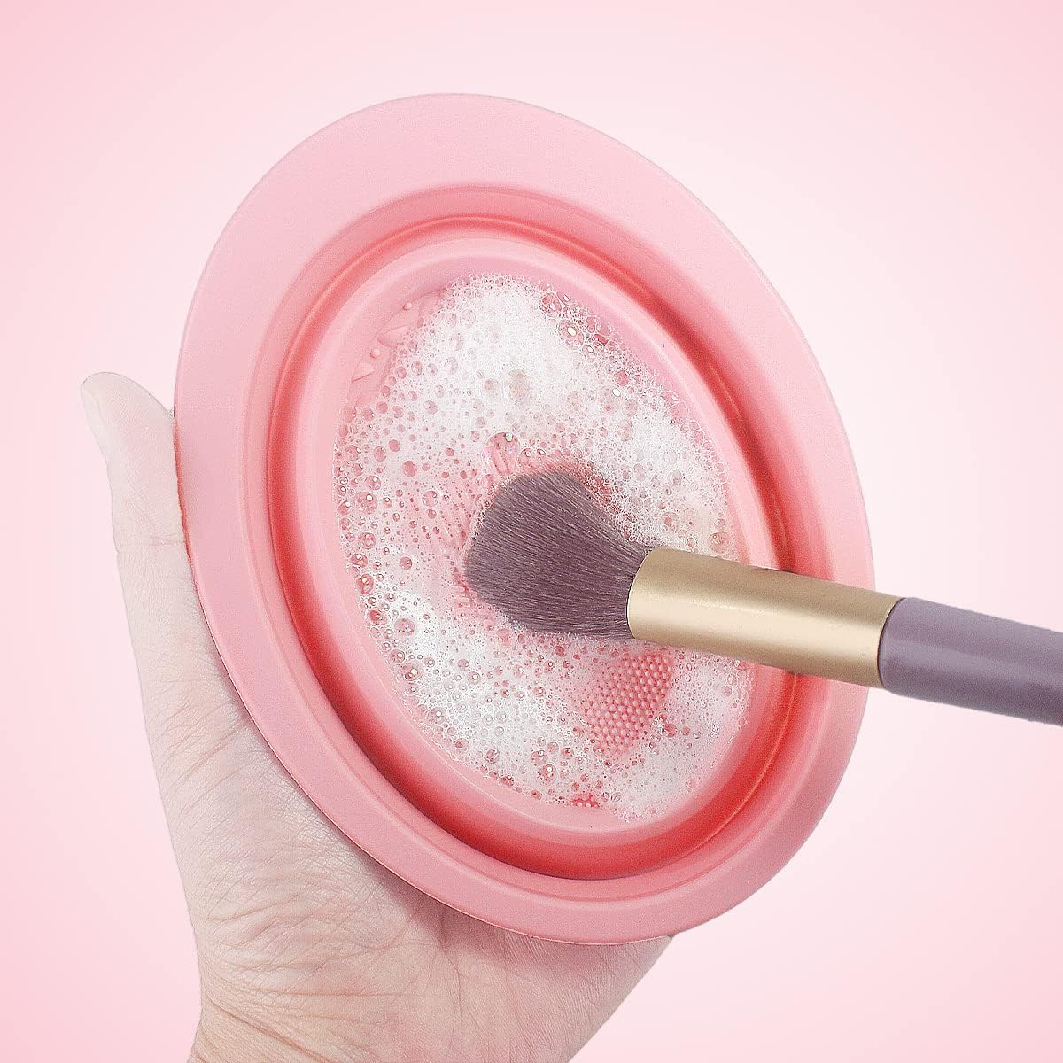 Makeup Brush Cleaning Mat Foldable Environmental Silicone Cleaning Bowl, Brush Cleaning Pad Easy Clean Girl Makeup Brush Cleaner Washing Tools (Pink) image number 1