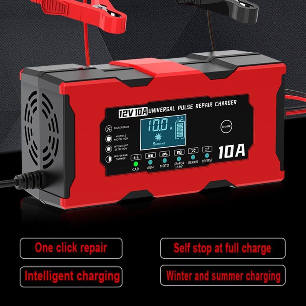 Augoing Battery Charger for 12V10A Lead Acid and 14.6V Lithium Iron Phosphate (Lifepo4) Batteries, Automatic Car Maintainer Trickle and Desulfator with Pulse Repair and Temperature Compensation image number 2